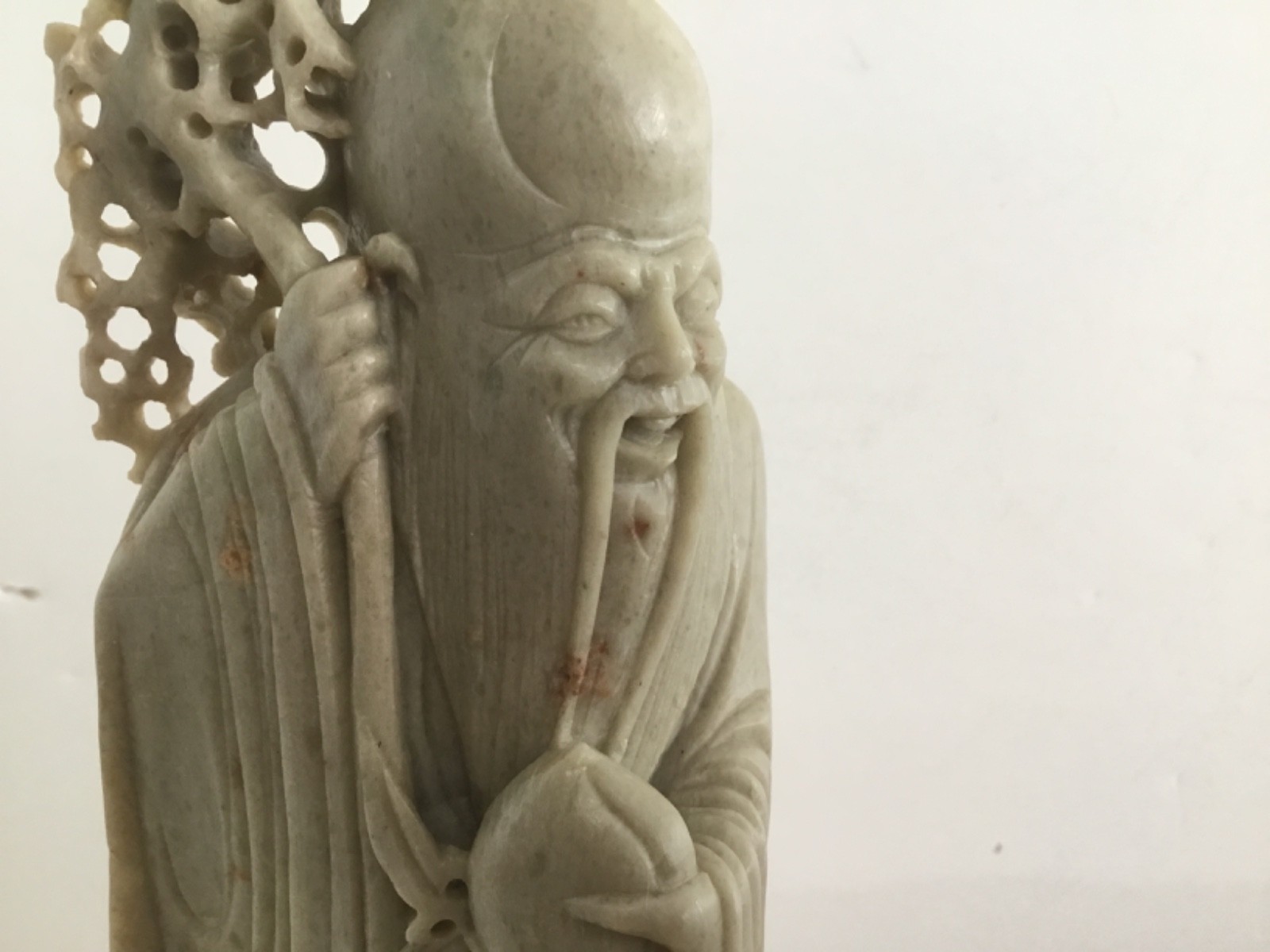 Chinese Figure Hand Carved Soapstone Shou Lao Xing God of Longevity Wisdom 12 in