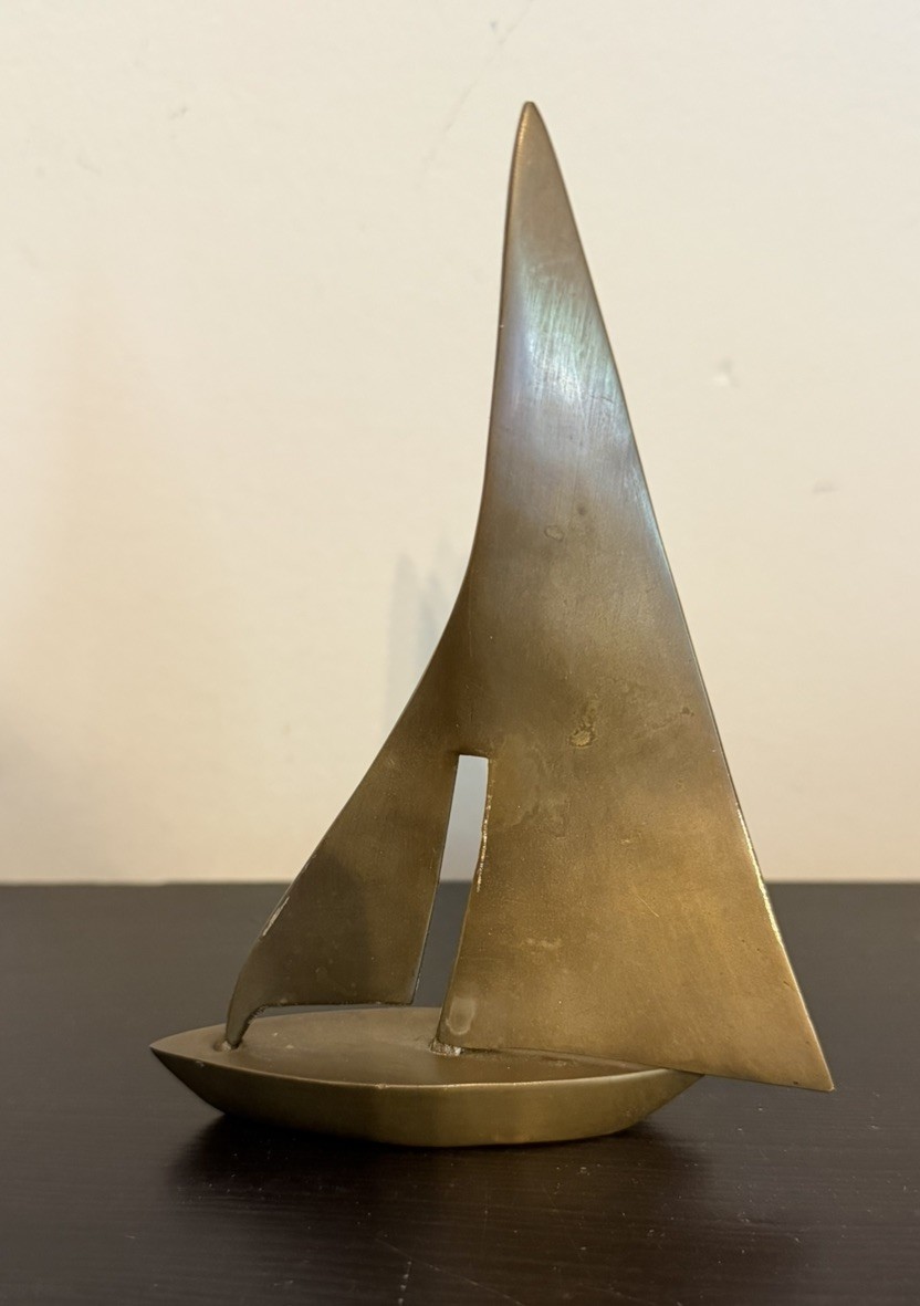 Vintage MCM Brass Sailboat Sculpture Patina 5.25”