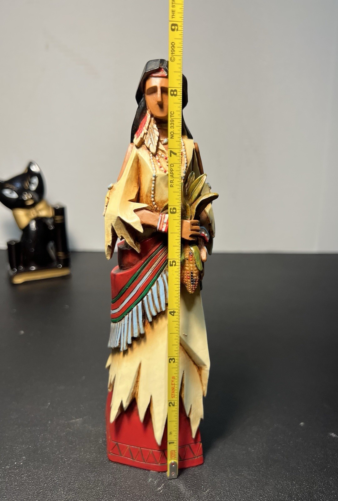 Pacific Rim 1990s Set Of 2 Cubist Native American Figurines Faux Wood Resin