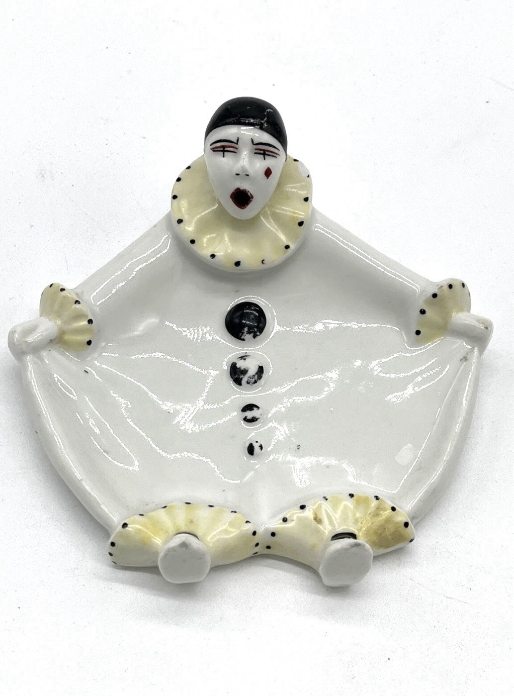 Vintage Pierrot Clown Porcelain Trinket Dish Made in France Art Deco Harlequin