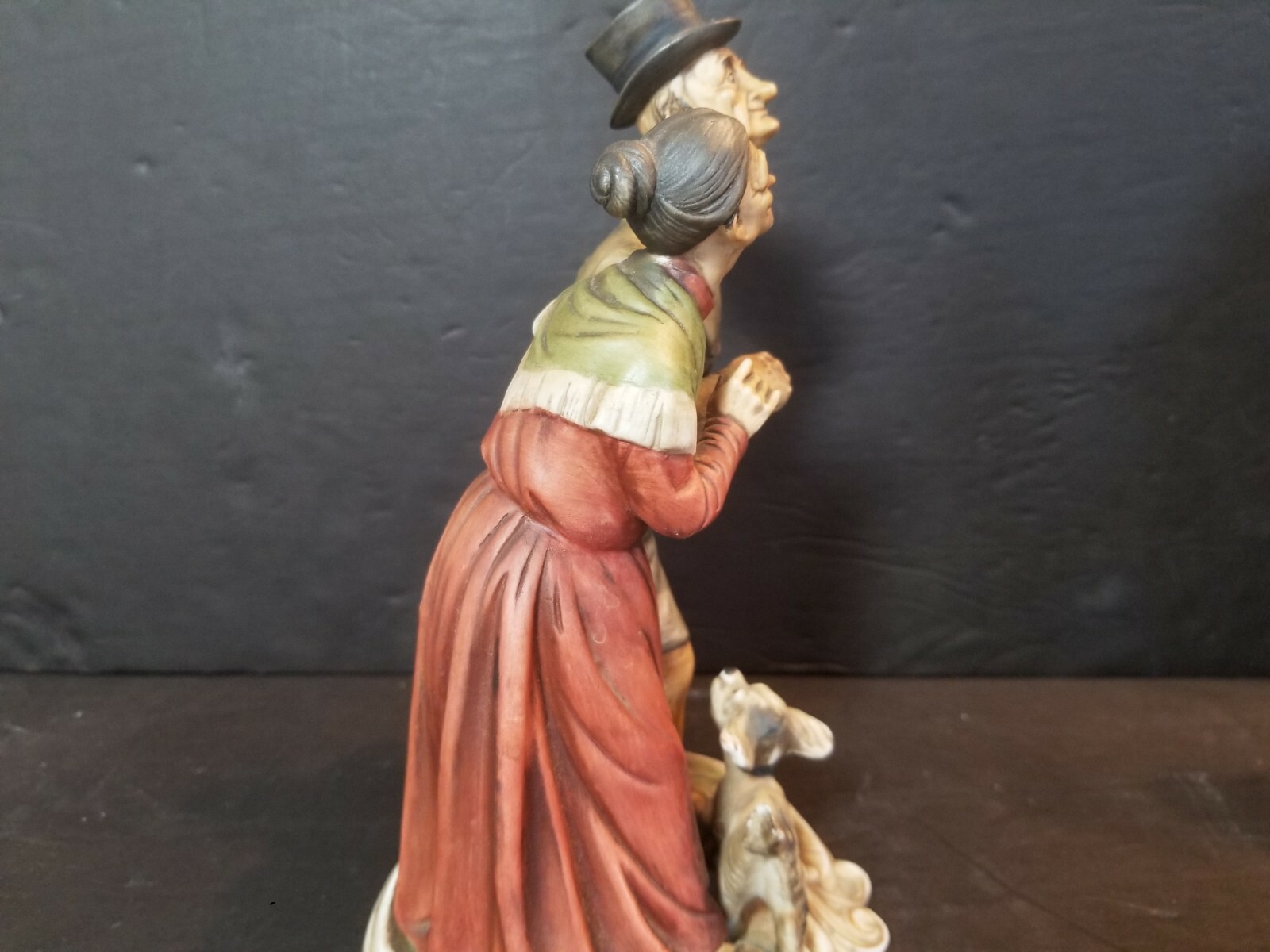 Old Couple Walking Dog Figurine, 9 1/2″ H