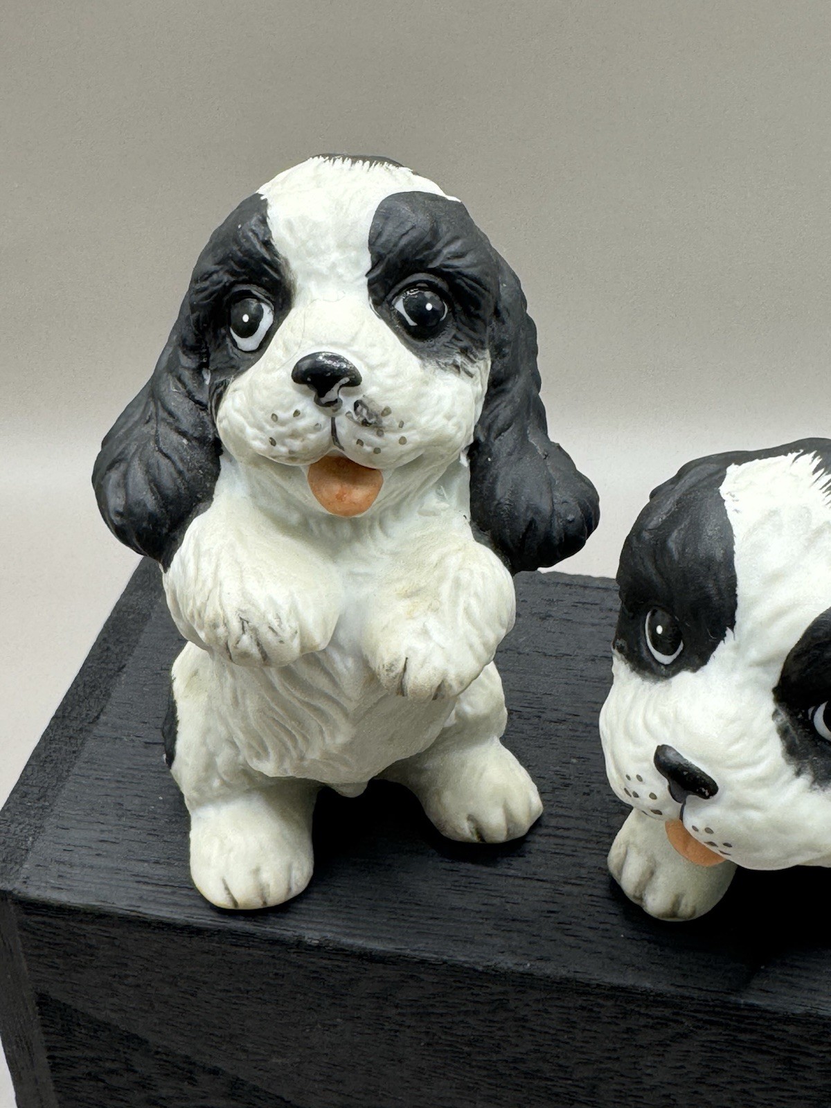 Home Interior HOMCO Set of 2 Black & White DOG Figurines Spaniel Puppies