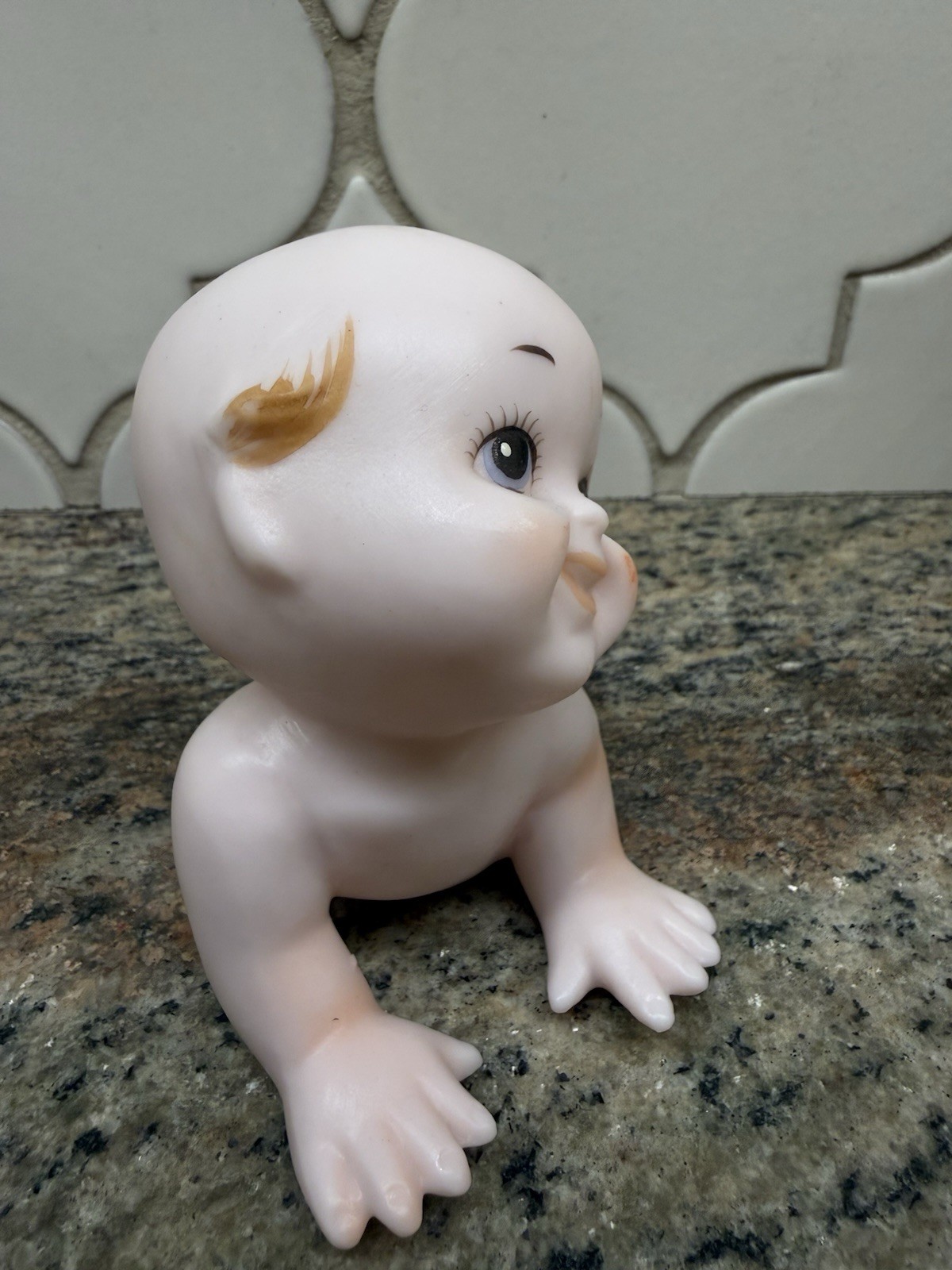 Kewpie Doll Figurine Bisque F360 Norcrest 5” Vintage Porcelain Happy On Belly