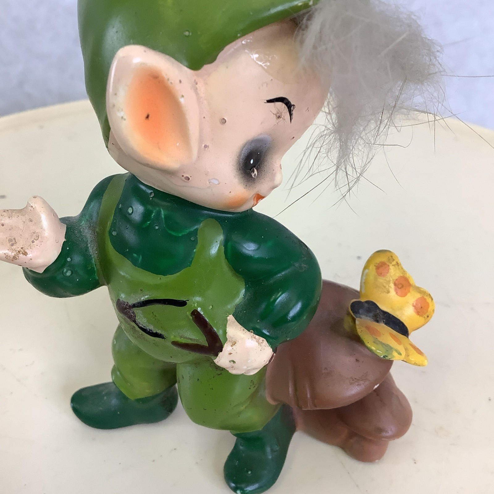 Vintage Josef Originals Garden Woodland Pixie Elf On Mushroom w/Butterfly