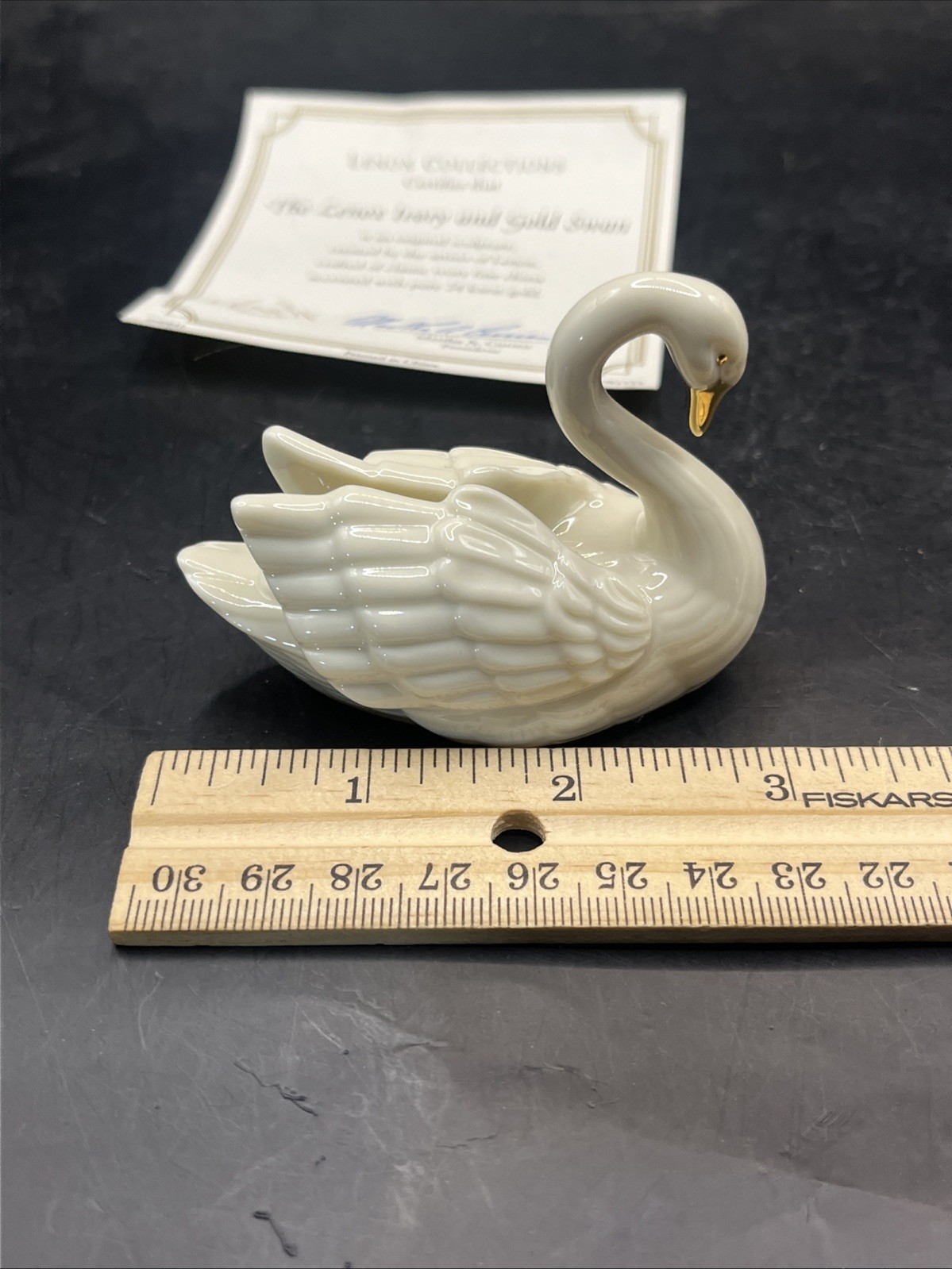 Vintage LENOX Porcelain 3” SWAN 24K Gold Accents CAKE TOPPER CARD P/ FIGURINE