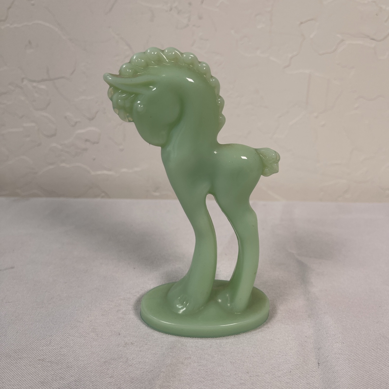 Jadeite Mosser approx 6″ standing glass grecian pony/horse figurine. See photos