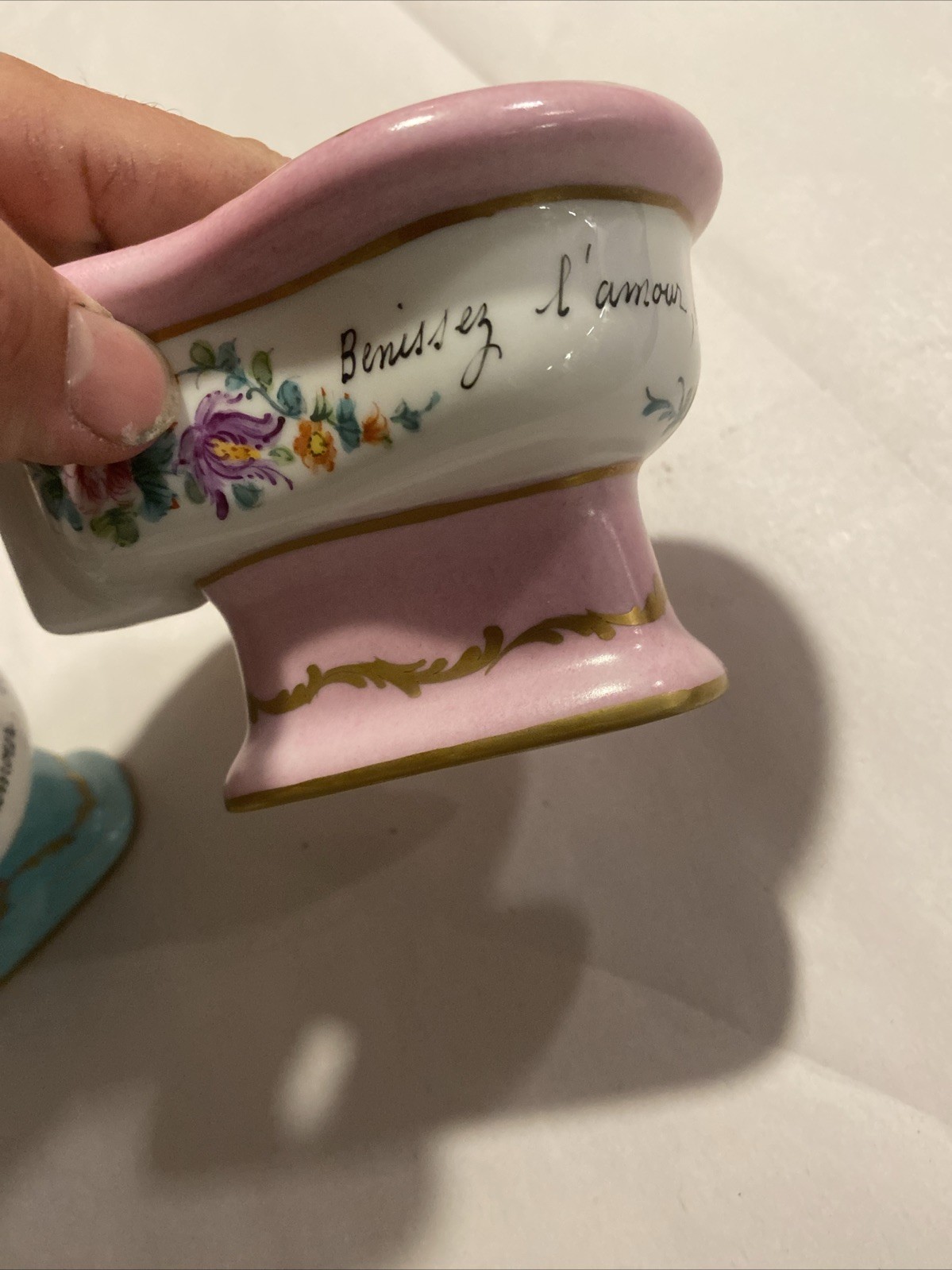 Vintage French Sevres Porcelain Miniature Hand Painted Bidet Lot Of 2