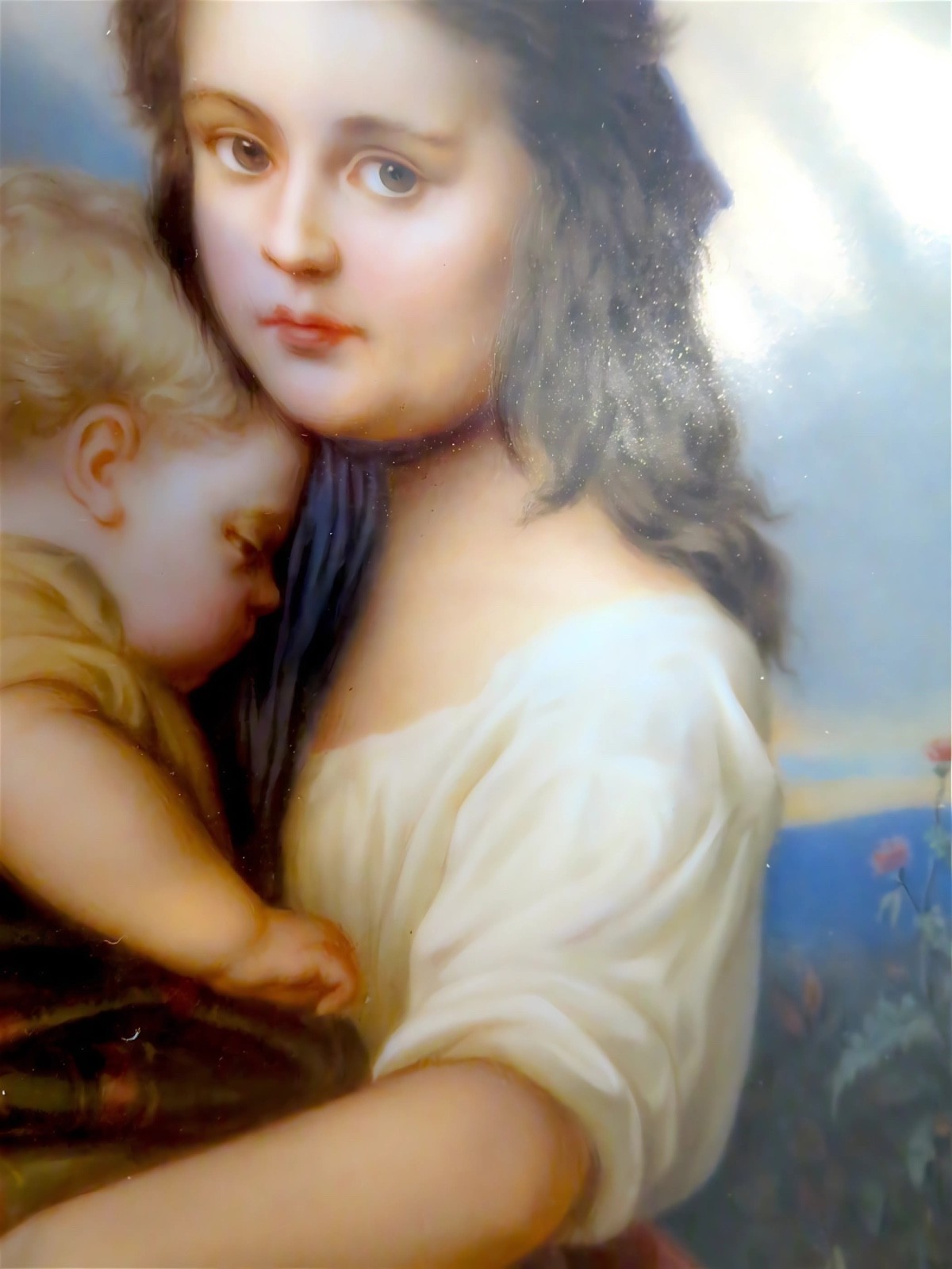 GERMAN Porcelain ANTIQUE – 19th Century Plate/PLAQUE Young GIRL AND Child