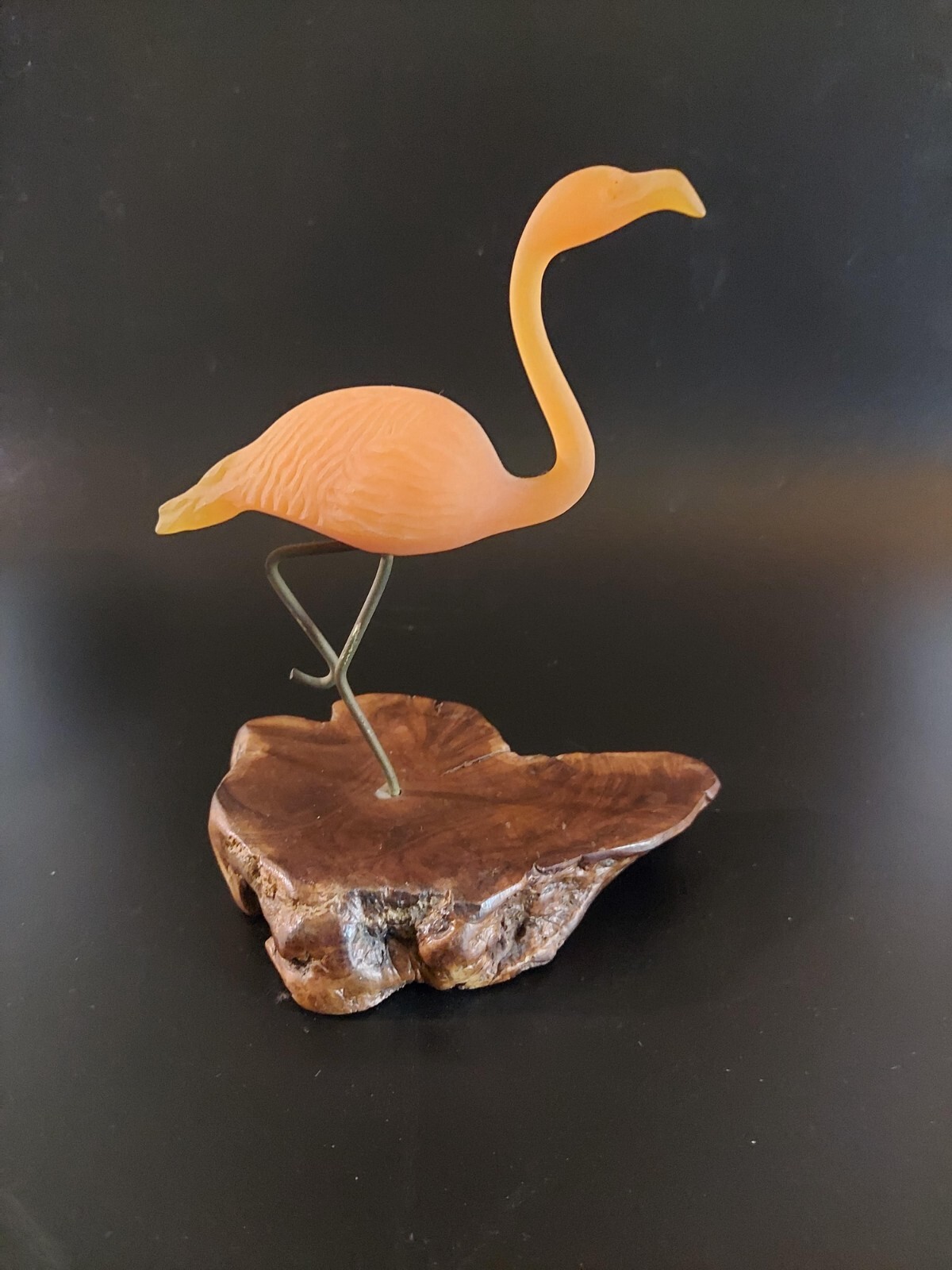 Vintage Pink Flamingo Sculpture on Drift Wood Base – Beachy Coastal