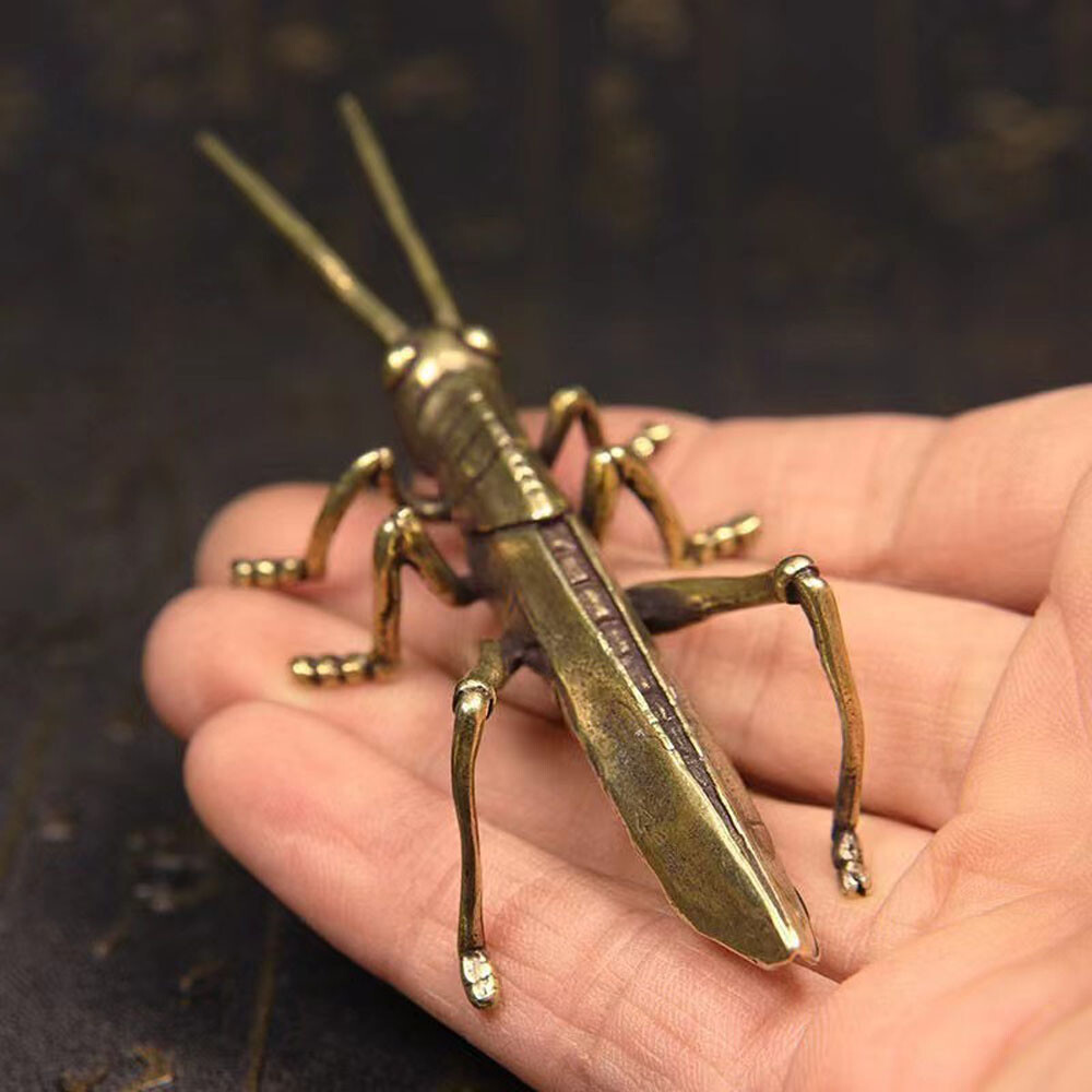Solid Brass Locust Statue Vintage Animal Grasshopper Figurine Tea Pet Ornament