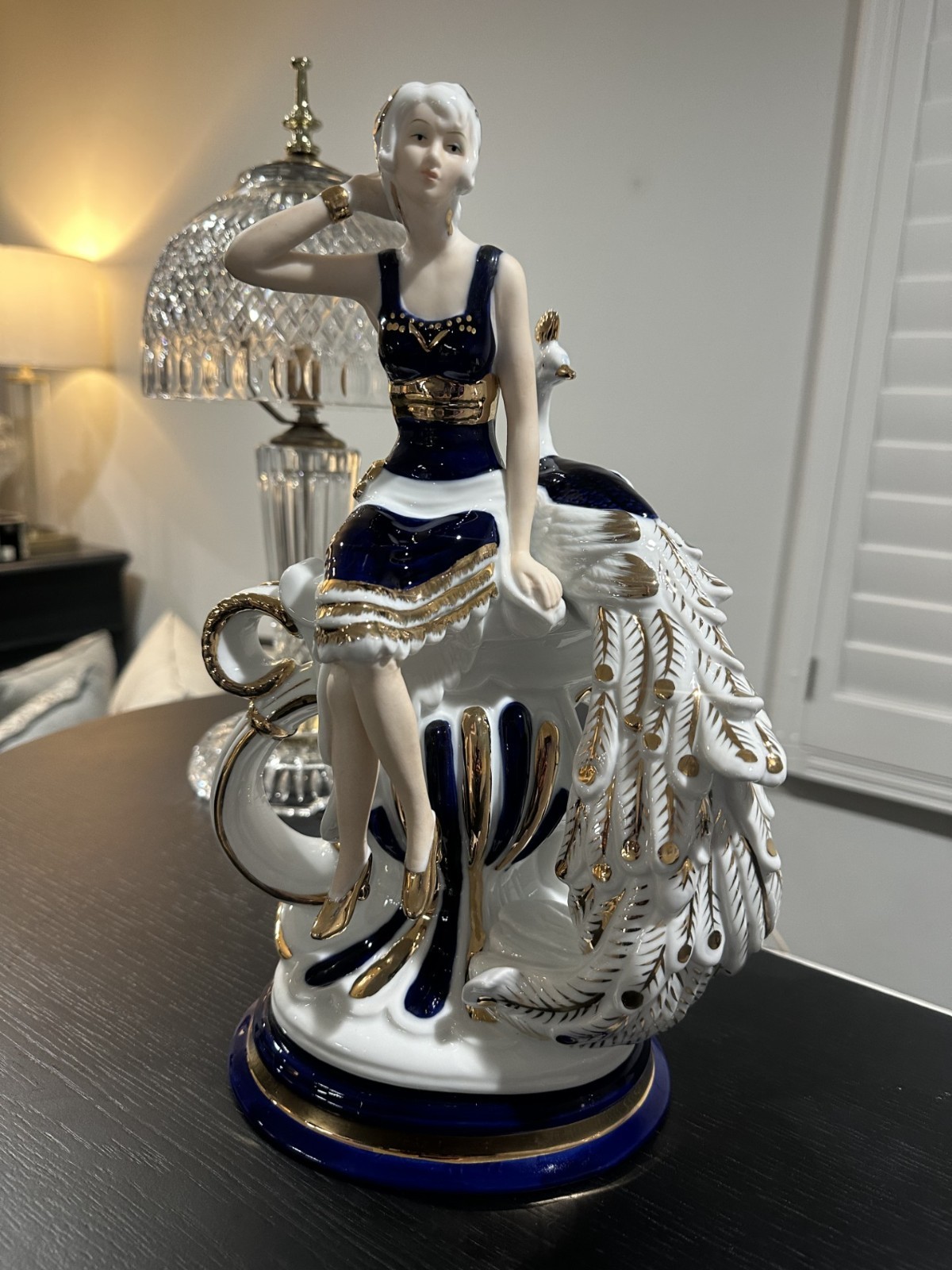 Rare Vintage Sorelle Flapper Lady with Peacock Porcelain Sculpture