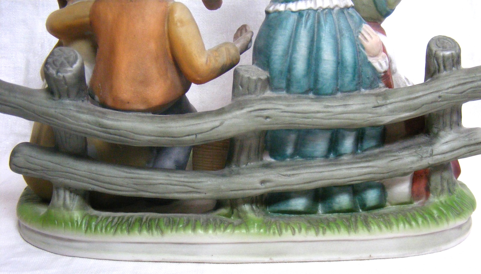 Vintage Decorative Figurine Family Picnic On A Bench Hand Painted Porcelain