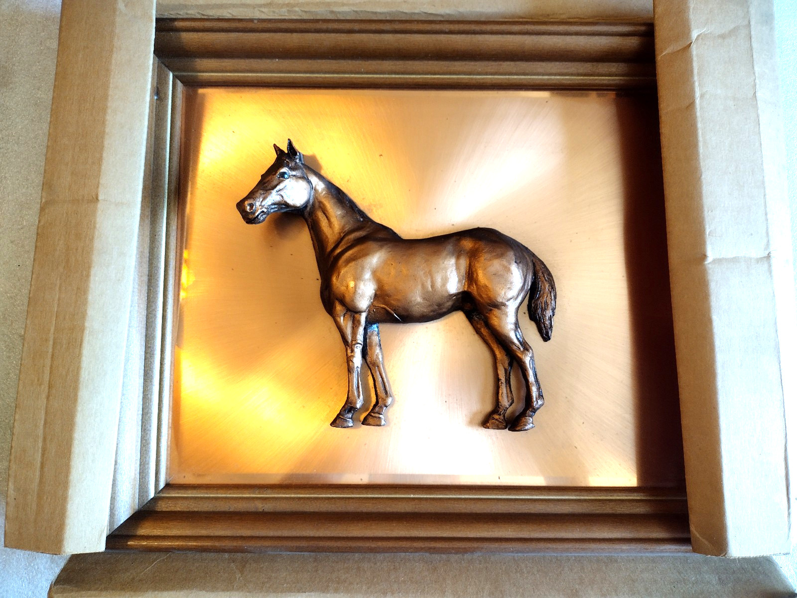 Copperama Equestrian Horse Framed Copper Relief 16″ X 13″ MCM New In Box
