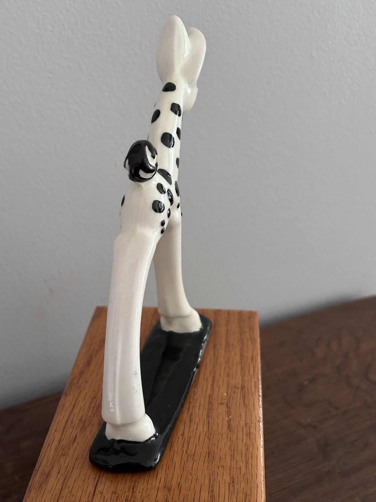 Spotted Fawn Deer Ceramic Glazed MCM Elongated Legs Black And White