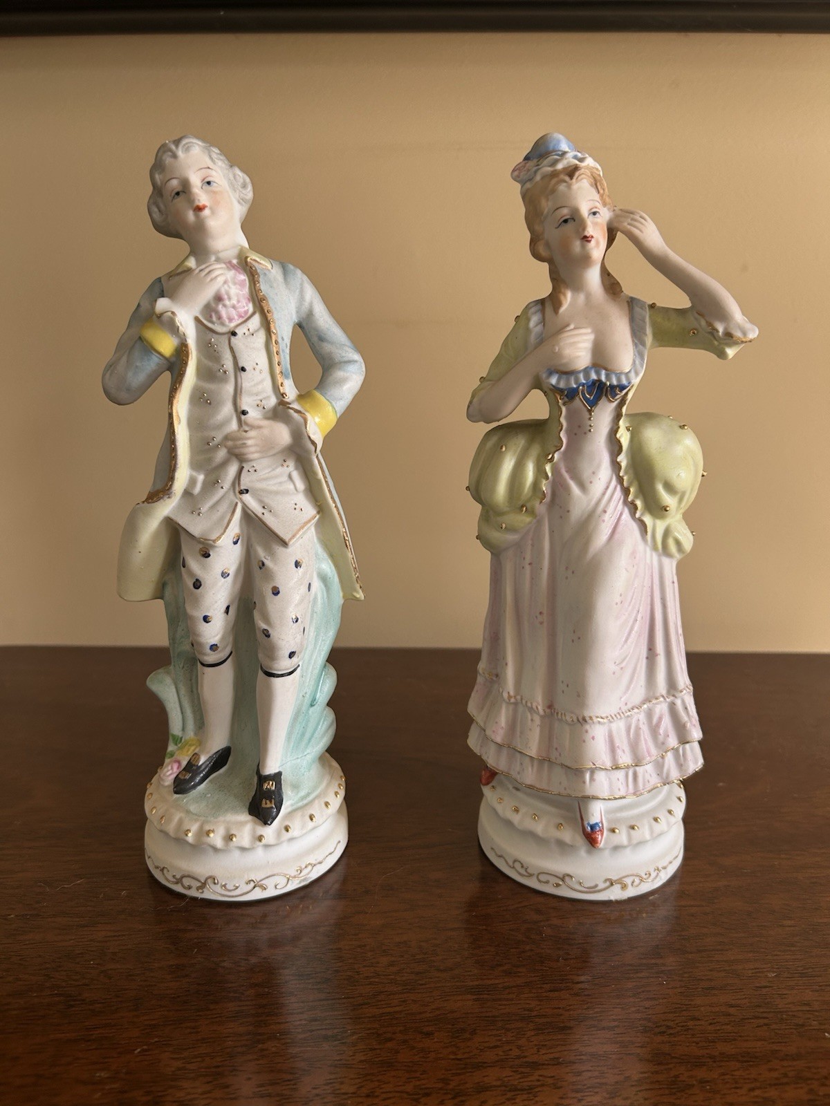 Porcelain Hand Painted Couple Figurines, Multicolor, 10 in, Set of 2