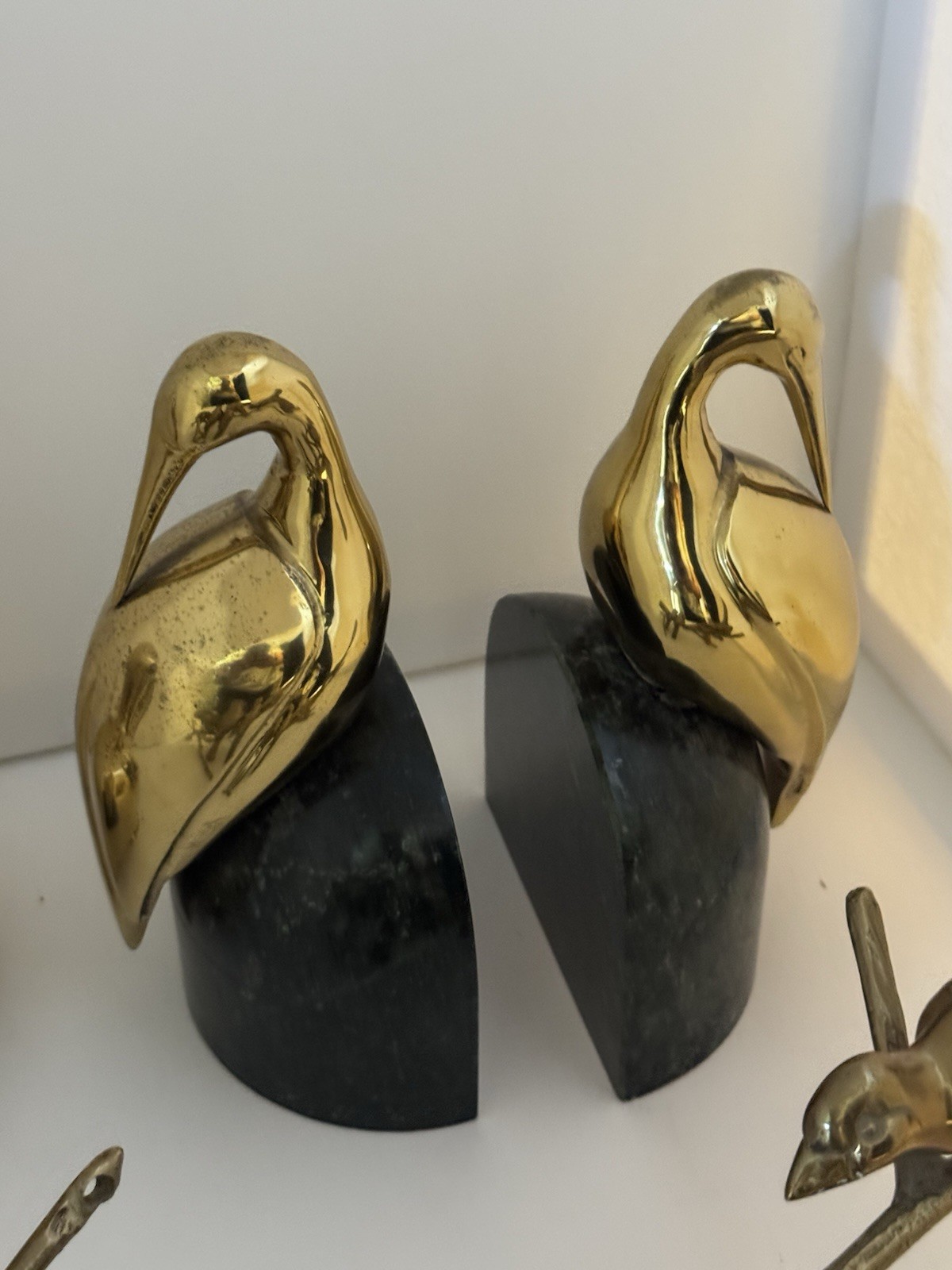Vintage brass lot Bird Figurines w/ Starfish, brass/Stone 5-Piece lot￼