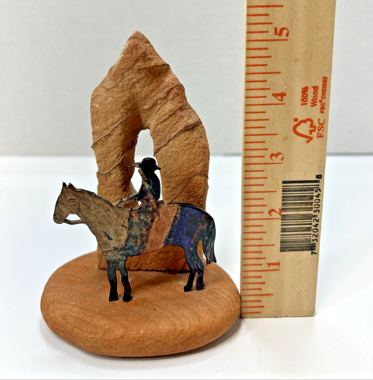 Southwestern Sandstone Cowboy Horse Sculpture Natural Stone Art Western Decor