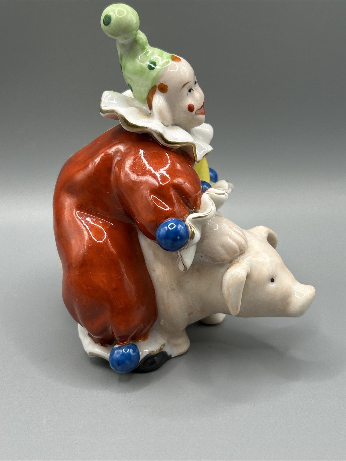 Ardalt Lenwile Circus Clown Riding Pig Figurine Made in Japan Glass Porcelain
