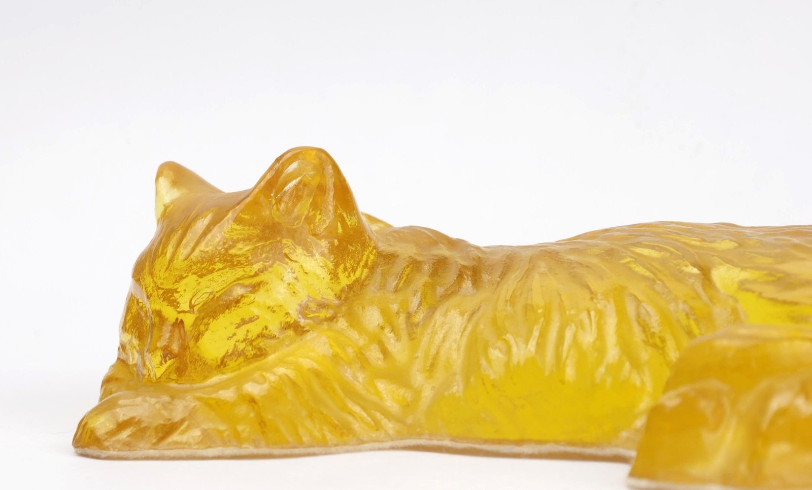 Vintage 70s Yellow Resin Cat Figurine Sleeping Lucite Style Plastic