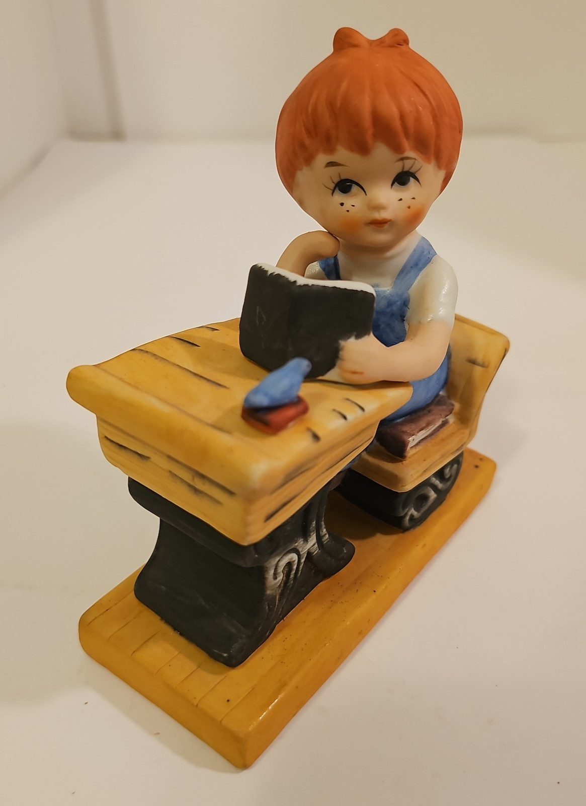 Vintage Figurine Child at School Desk Reading Book Shelf Art Lego Taiwan