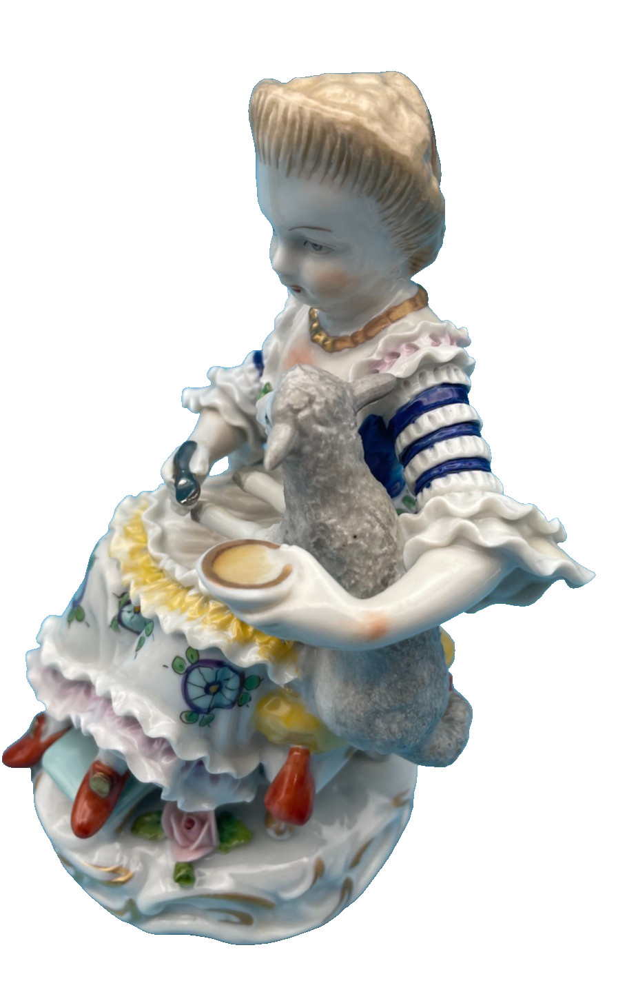 Beautiful Sitzendorf Boy Holding a Lamb & Girl Holding & Feeding a Lamb
