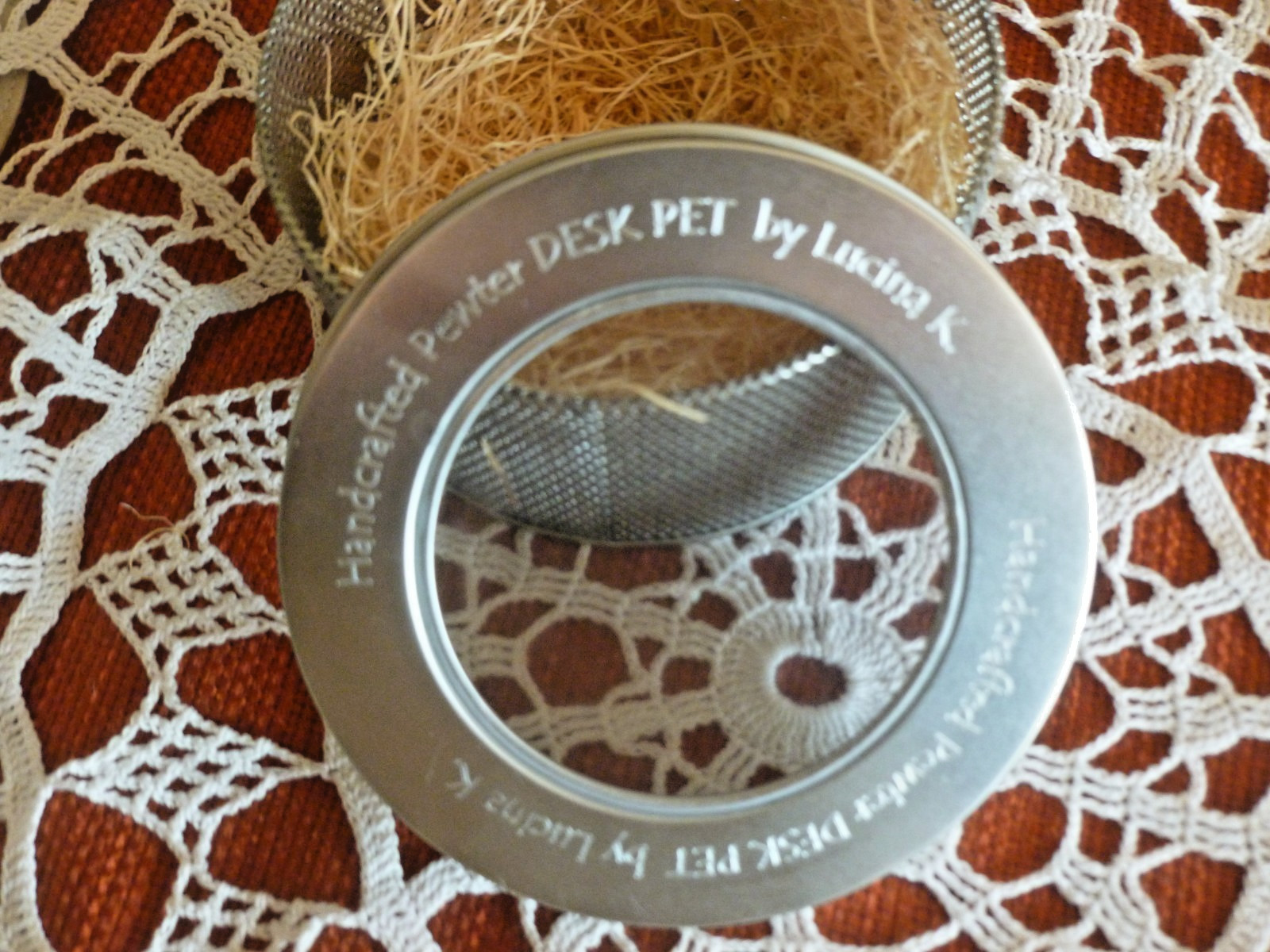 Vtg Handcrafted Pewter Desk Pet Snail & Metal Container, “Just Slow Down”