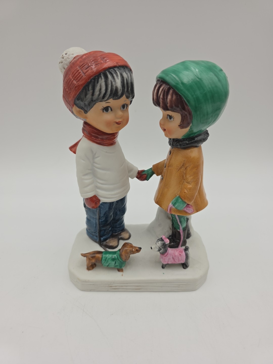 Moppets Gorham Fran Mar Boy Girl Holding Hands With Dogs Japan 7″ 1973