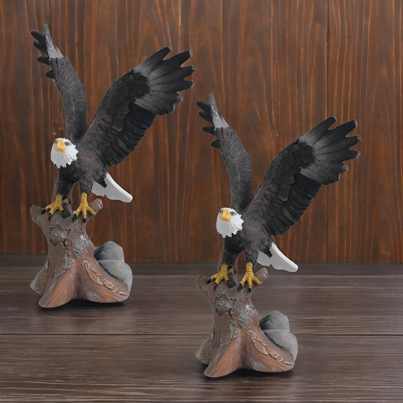 2-PC Gift Set 7″H Eagle Landing on Tree Trunk Figurine Ornament Home Decor Gift