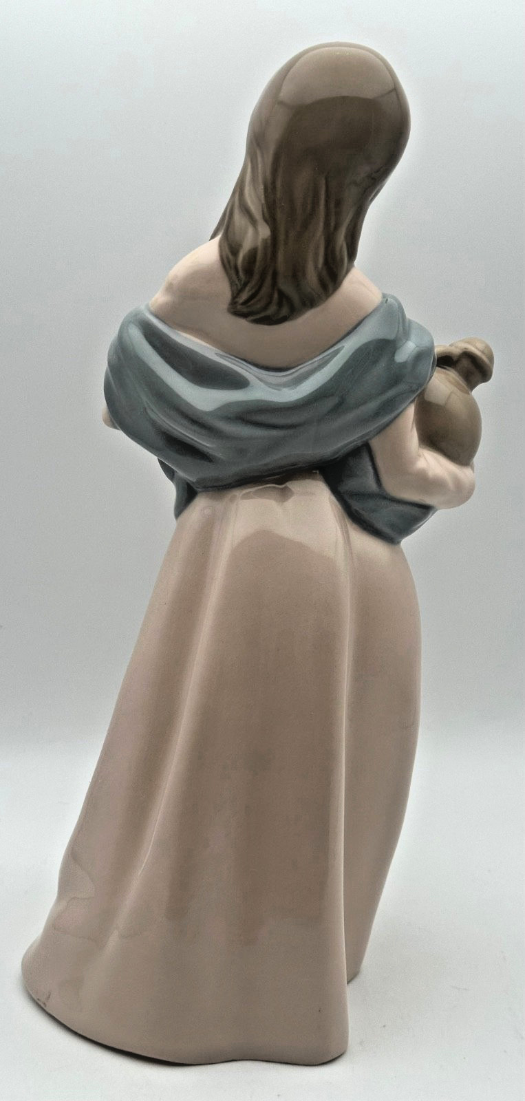 Reina Fine Porcelain Woman Figurine Mauve Dress Blue Shawl Flower Water Jug 11.5