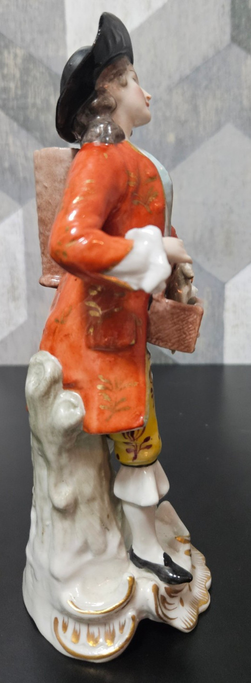 Antique Sitzendorf Germany Porcelain Rabbit Seller Boy Figurine Crown S Mark