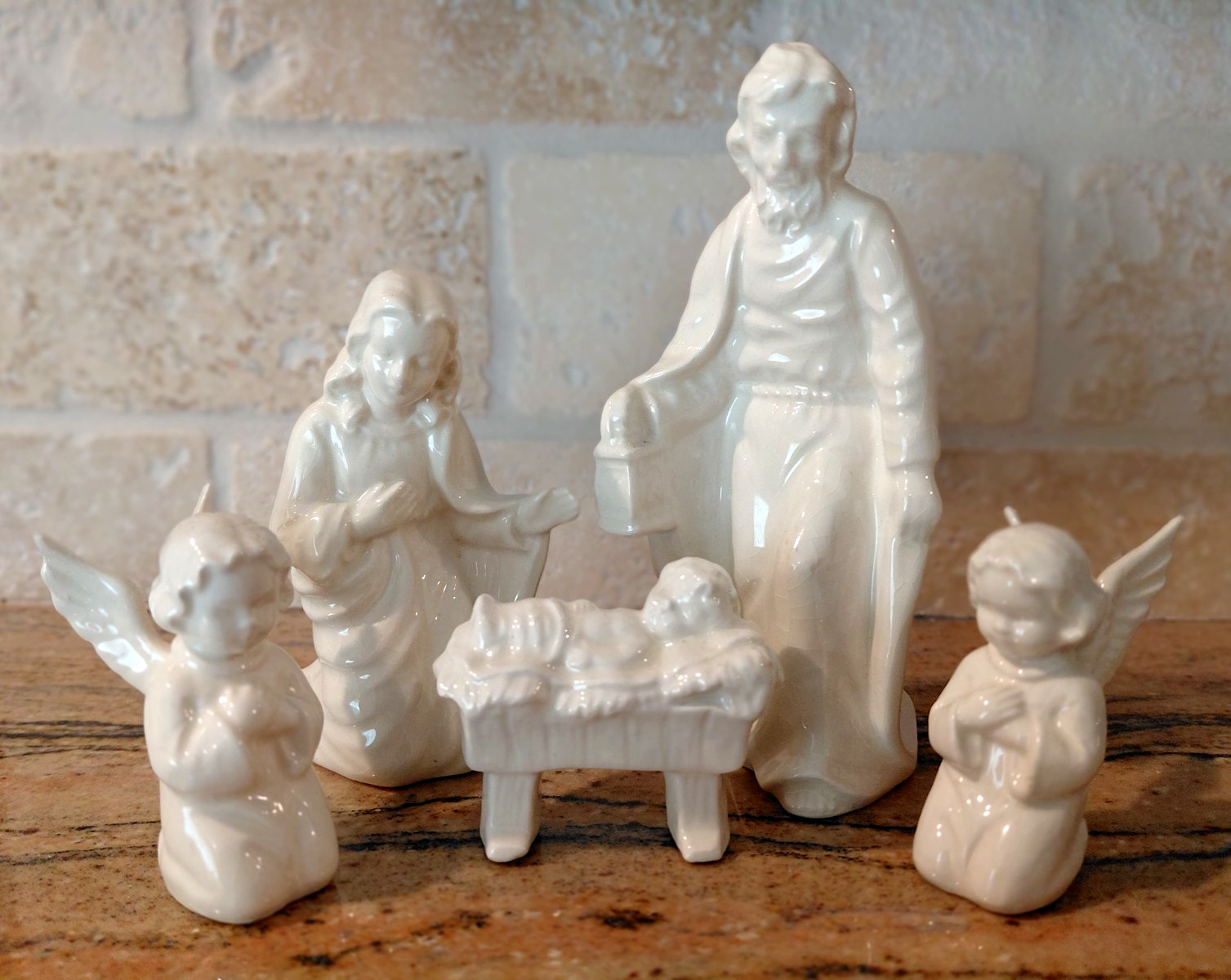 VTG Goebel Sacrart White Glazed Porcelain Five Piece Nativity Figurine W Germany