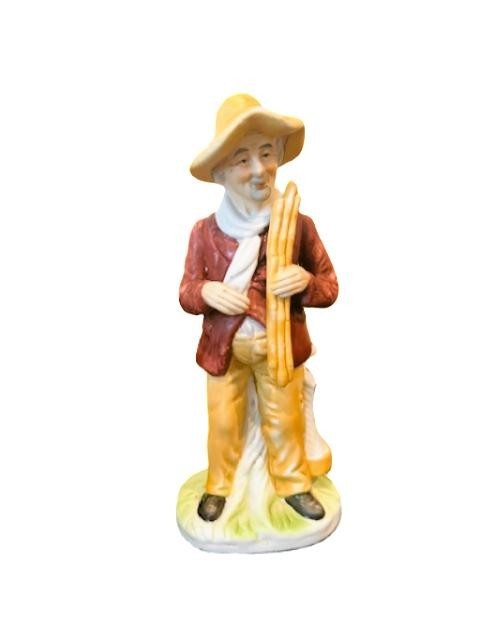 Vintage HOMCO Elderly Man Figurine Statue Carrying Bamboo 8″