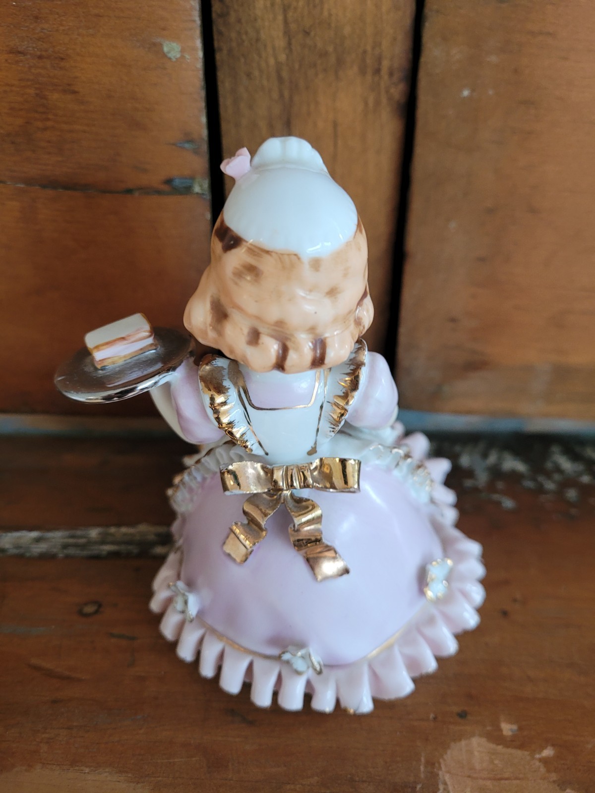 Vintage Lefton Waitress Bloomer Girl Figurine Gold Trim 1950’s Rare