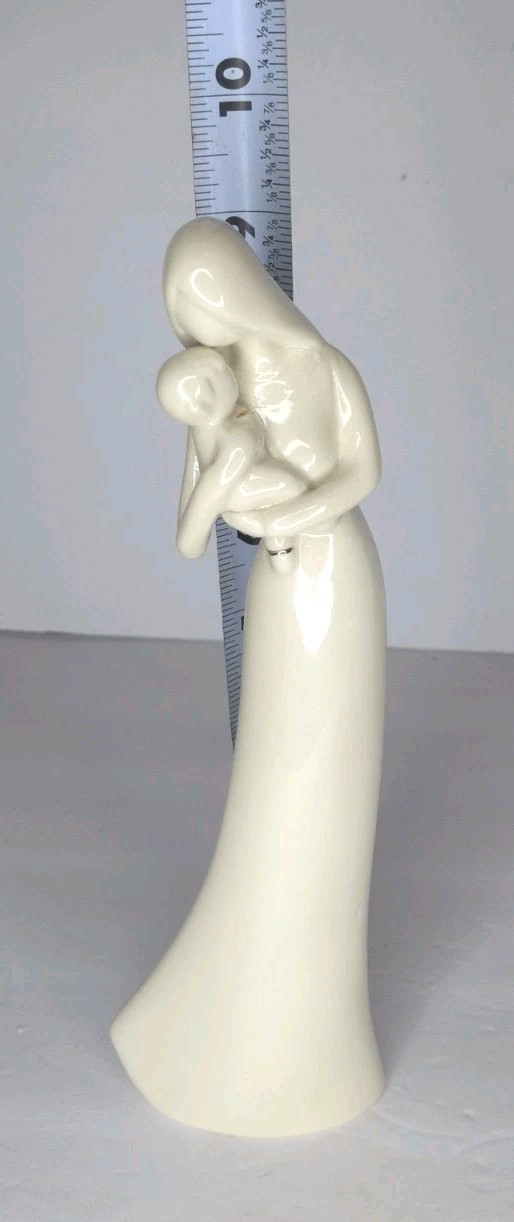 Mother & Child White Glazed Ceramic Figurine Faceless 10″ Tall