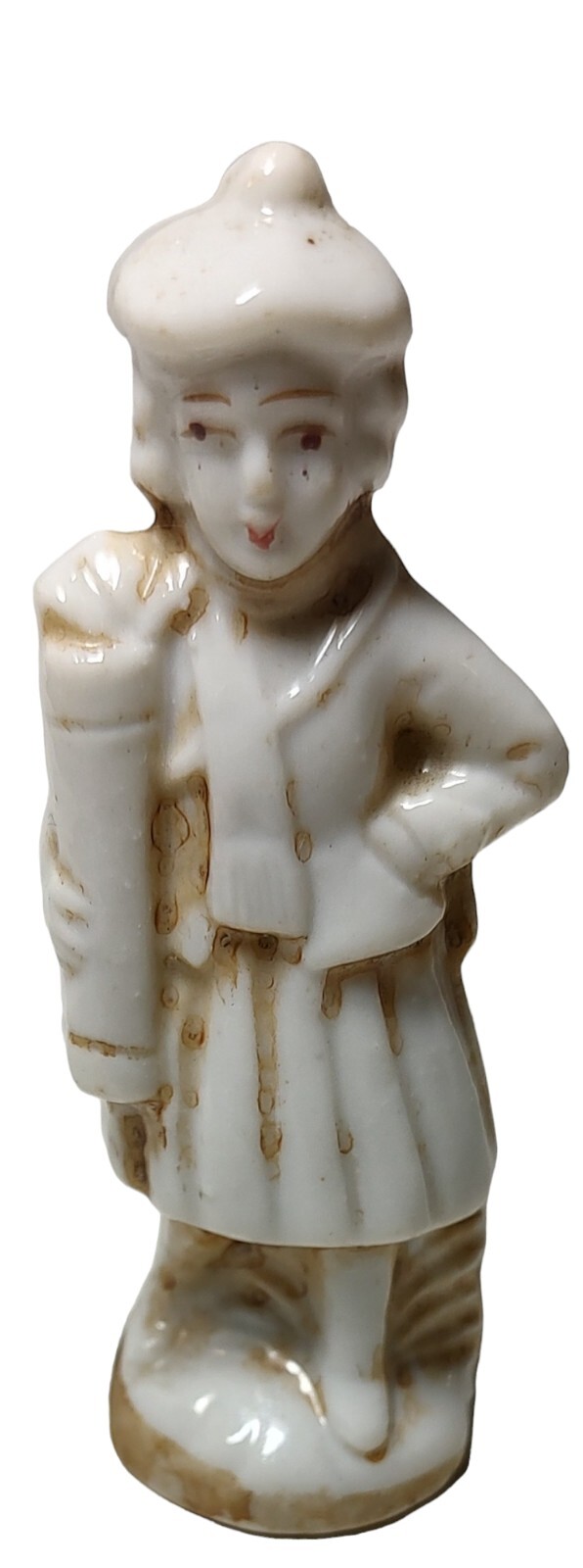 Vintage Porcelain White Miniature Figurine Woman Skirt Hat 3.25 in Made in Japan