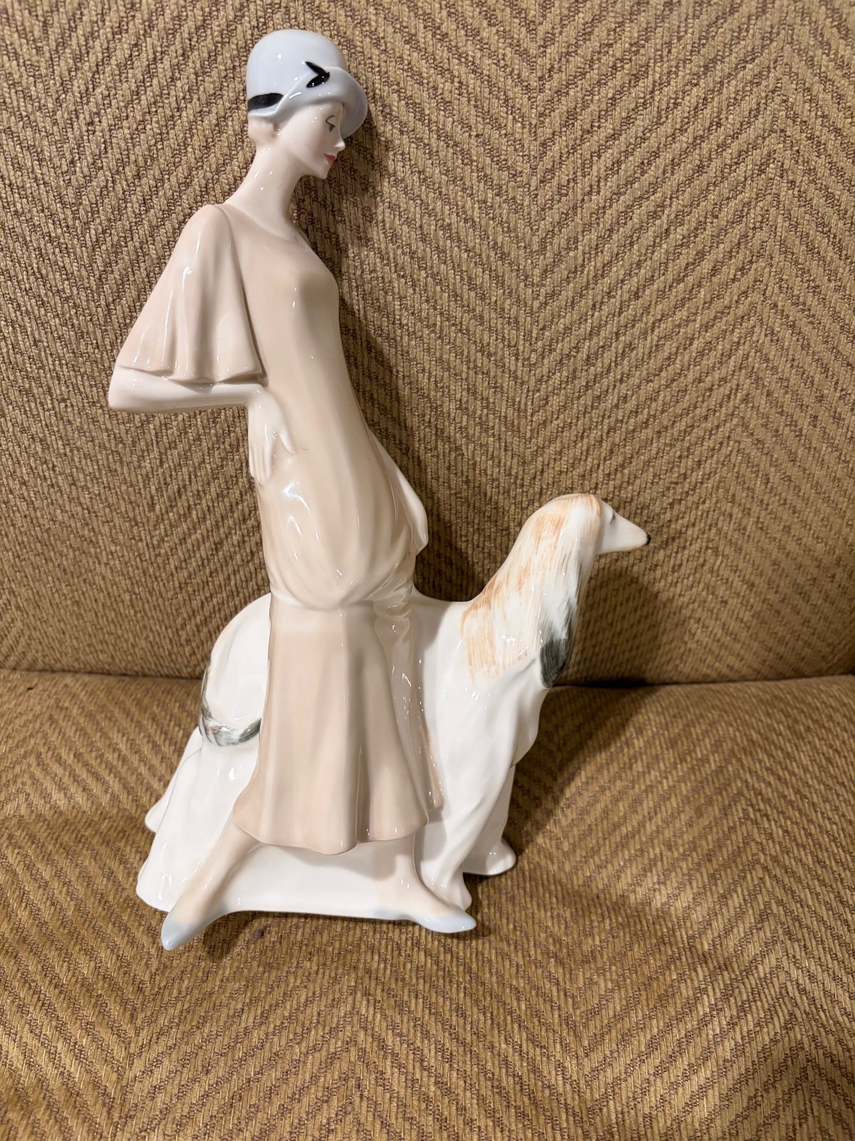 Royal Doulton porcelain statue Promenade Lady with Dog HN 3072, 13 inches