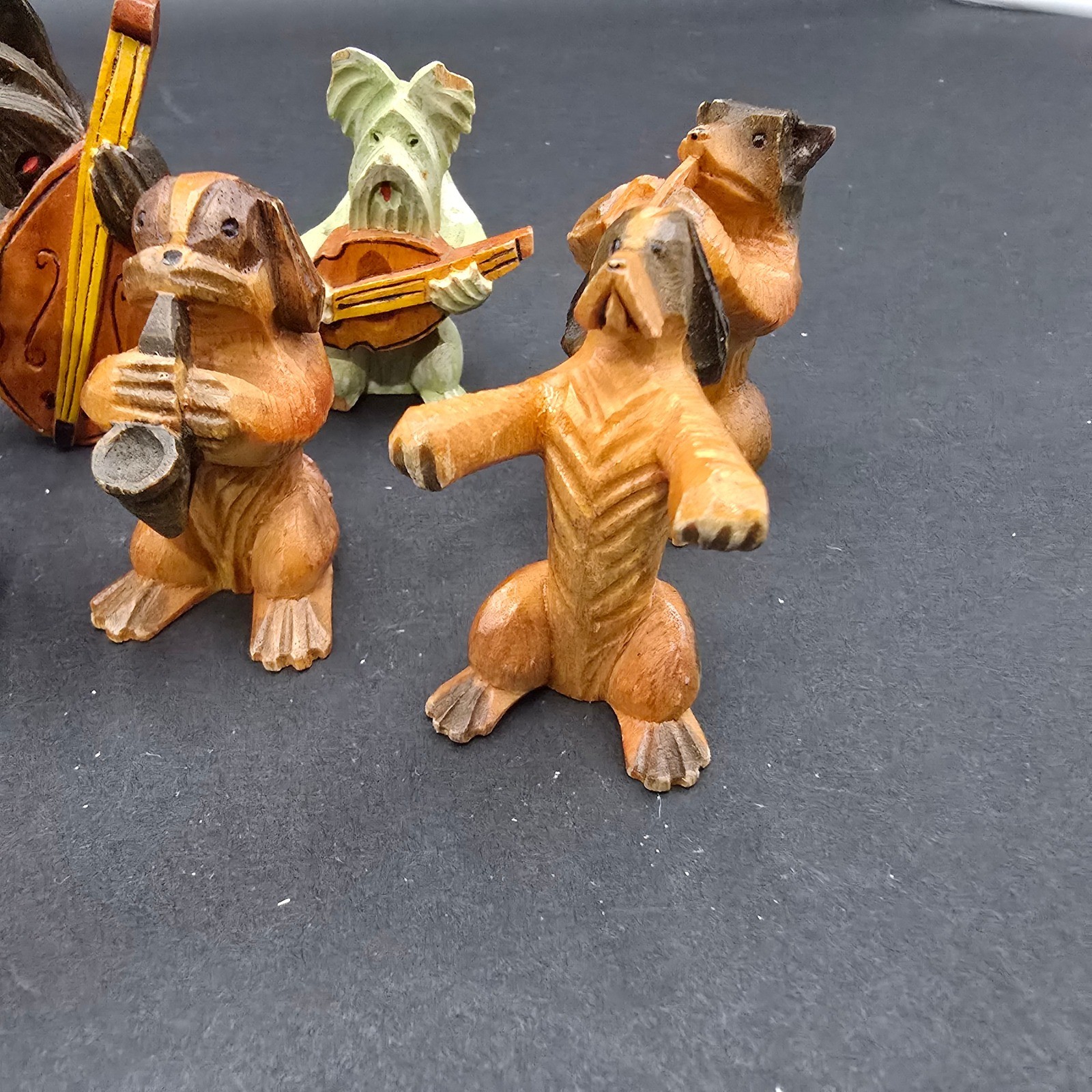 Vintage Hand Carved Wood Dog Band Figurines 8 Piece Set Musical Canine Orchestra