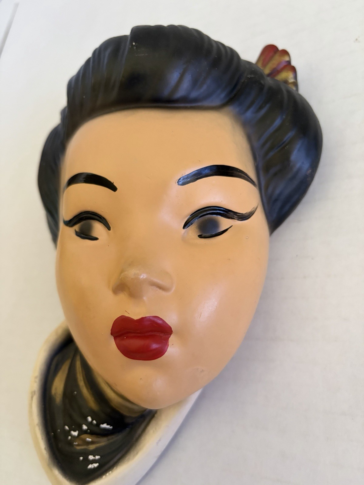Vintage MCM Chalkware Geisha Wall Plaque