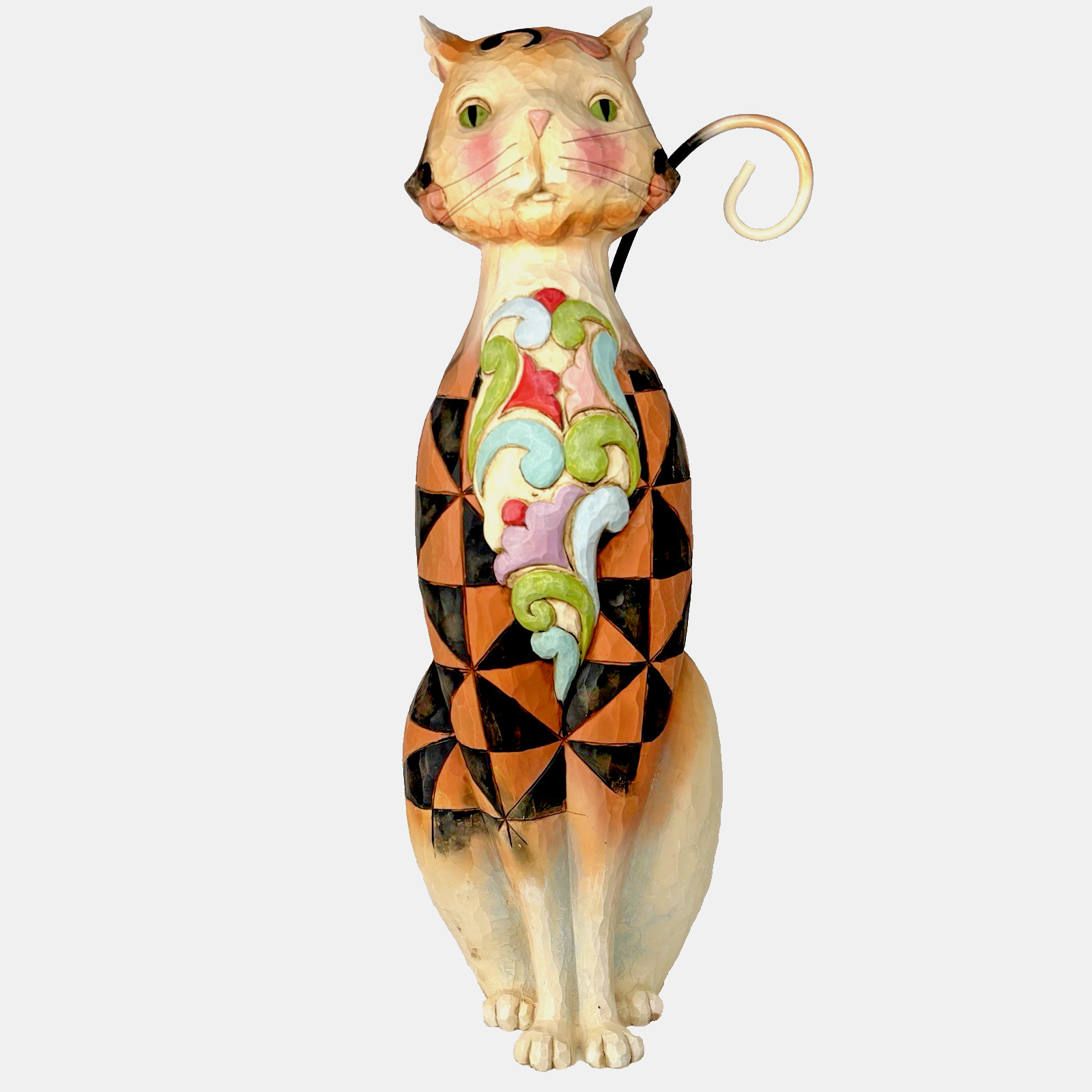 Jim Shore Checkered Cat Garden Sculpture Heartwood Creek 19″ Tall Statue 4016375
