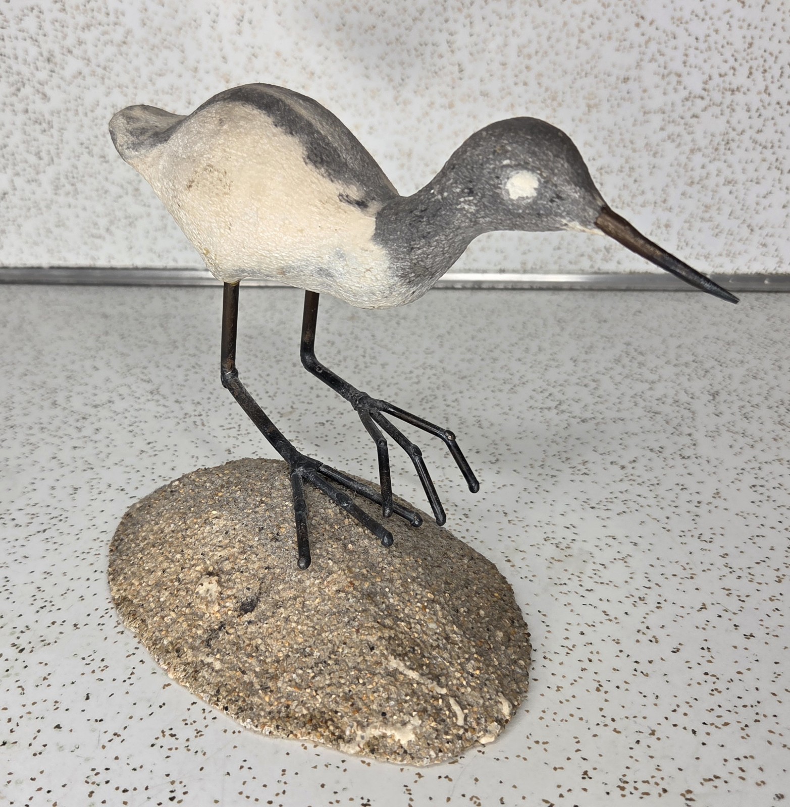 RARE Shorebird Endangered SANDPIPER Stone Sand & Bronze Carved Sculpture SIGNED