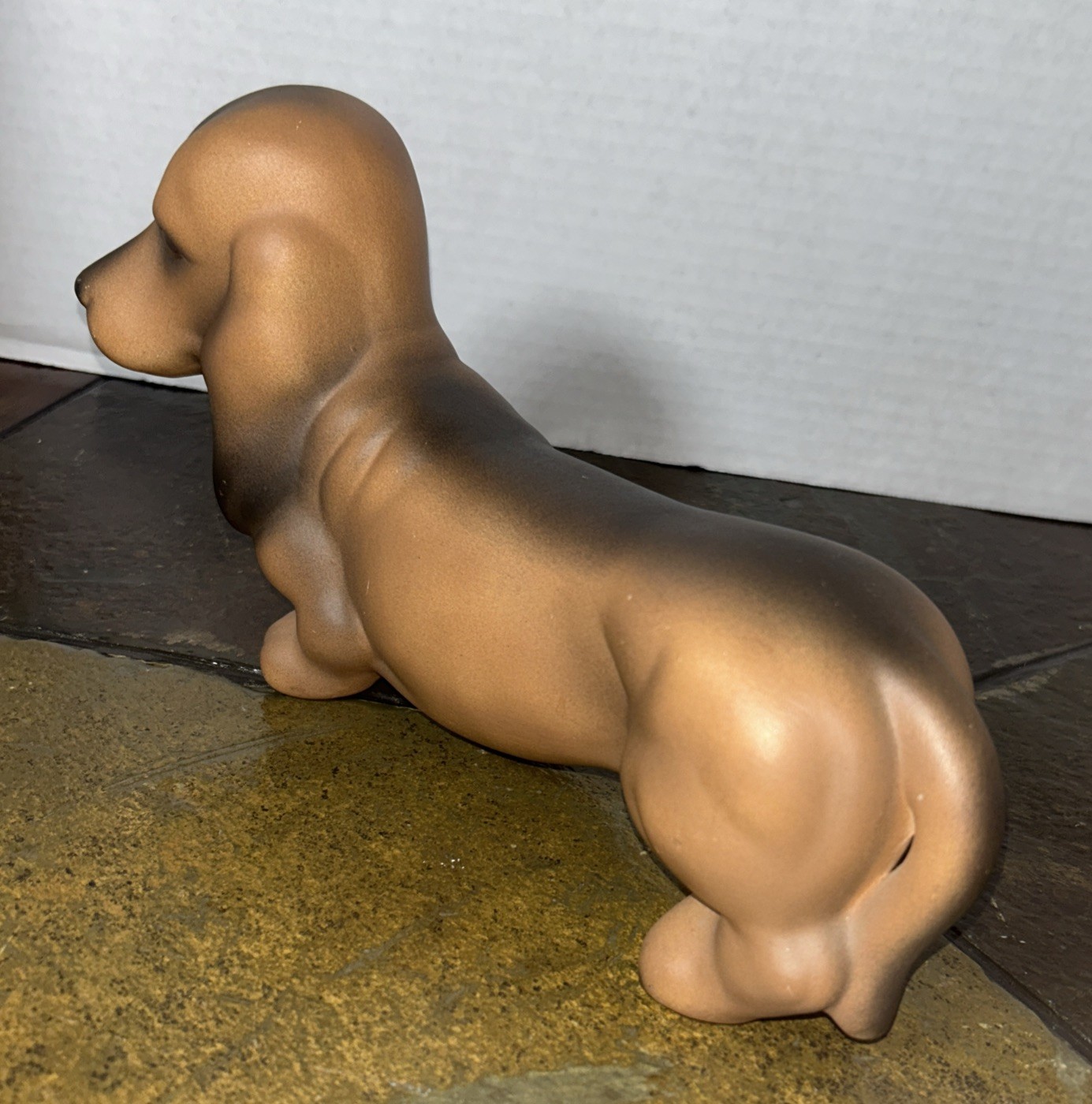 Basset Bloodhound Dog Figurine Vintage Ceramic Brown Matte 11” Stamped “B6”