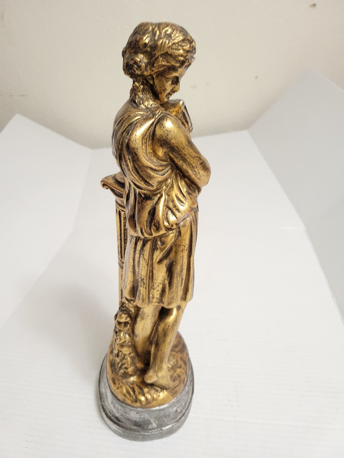 vintage jaru Gold/Silver Woman Figurine Leaning on Column Antique Finish