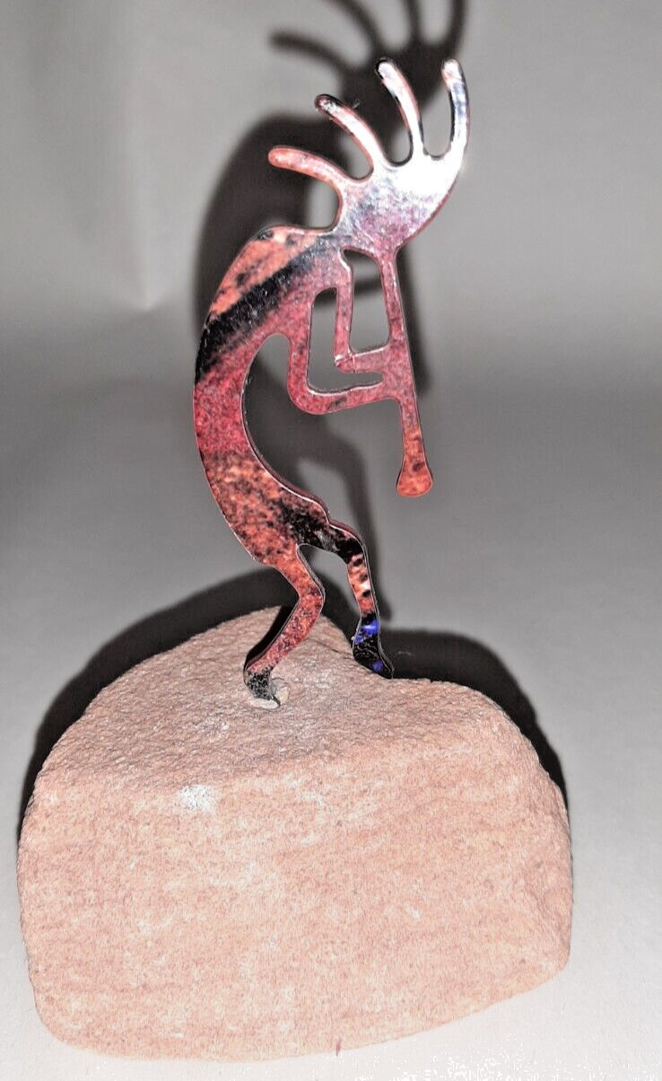 Kokopelli Flute Dancer Metal Enameled Sculpture Stone Native American Art