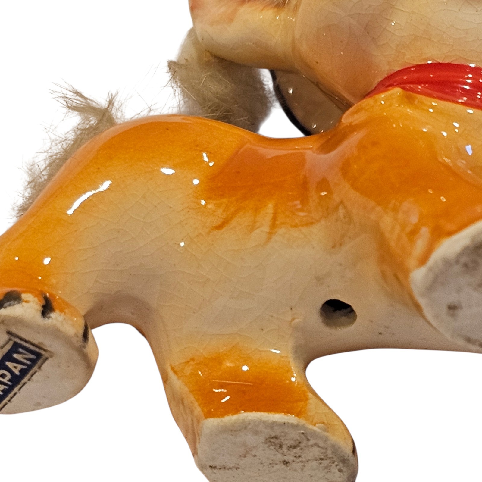 Vintage 1960’s Japan Ceramic Anthropomorphic Puppy Wearing Hat with Fur Figurine