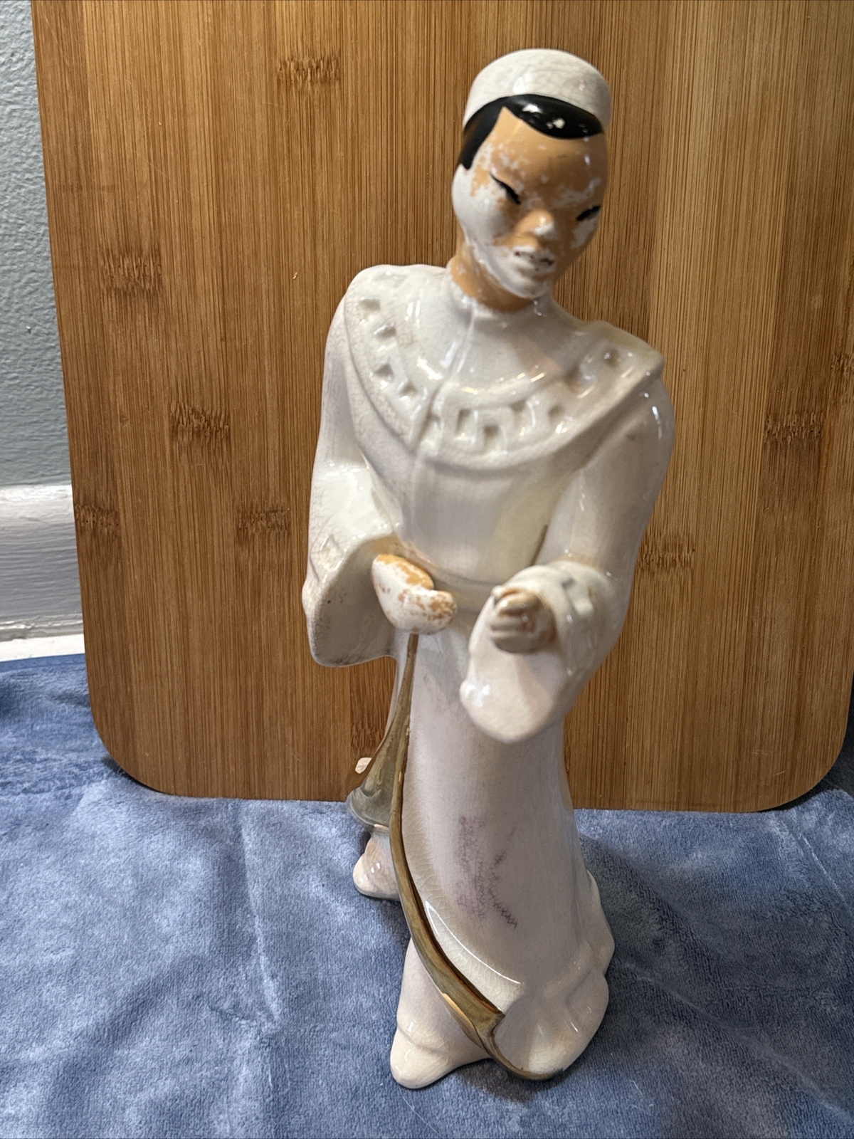 Vintage MCM Yona Original Ceramic Figurine Asian Robed Man Gold