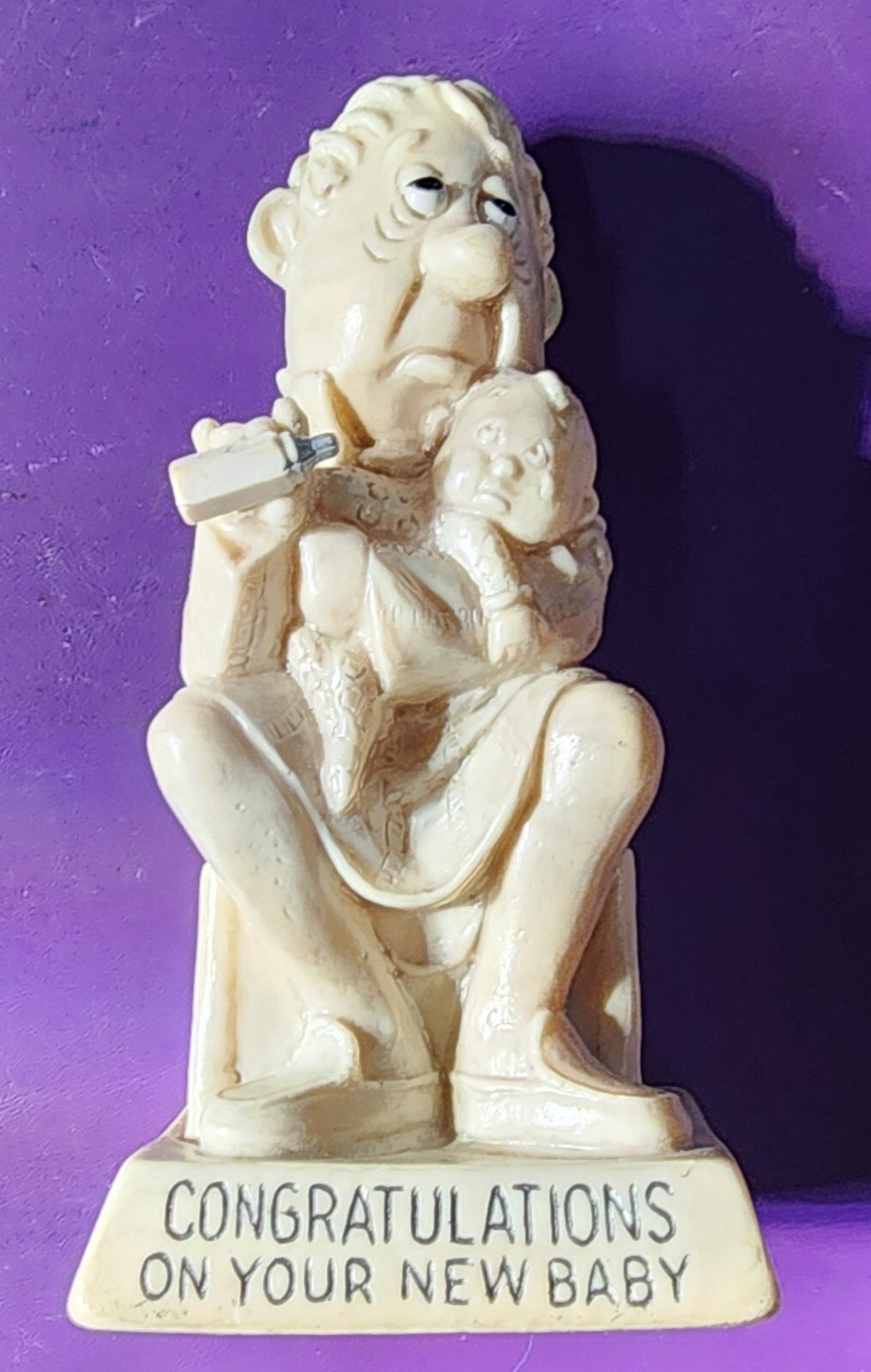 1972 W&R BERRIES novelty figurine CONGRATULATION on your NEW BABY kitsch statue