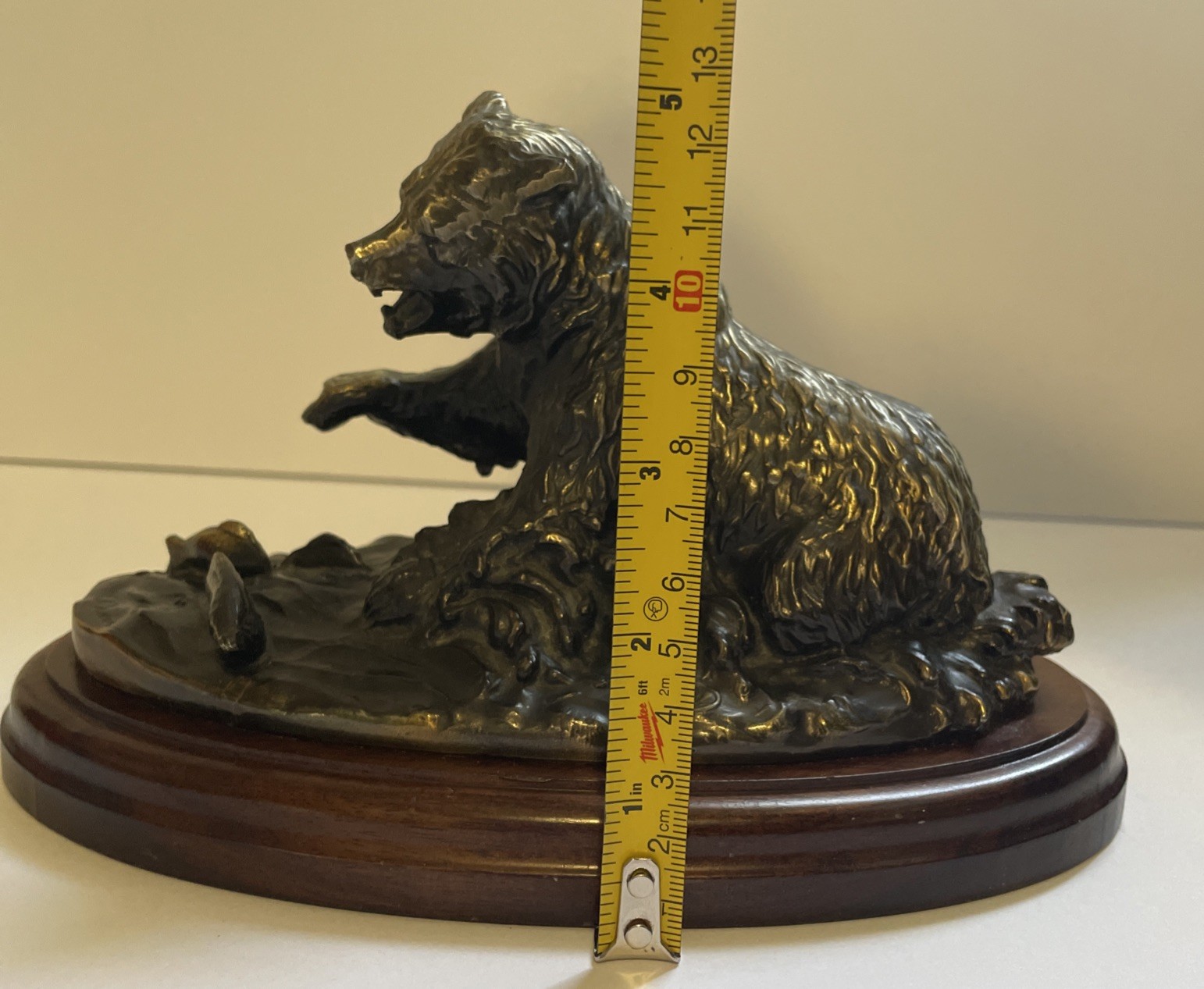 O’Brien Gallery Originals Grizzly Bear Salmon Fishing Metal Sculpture Read