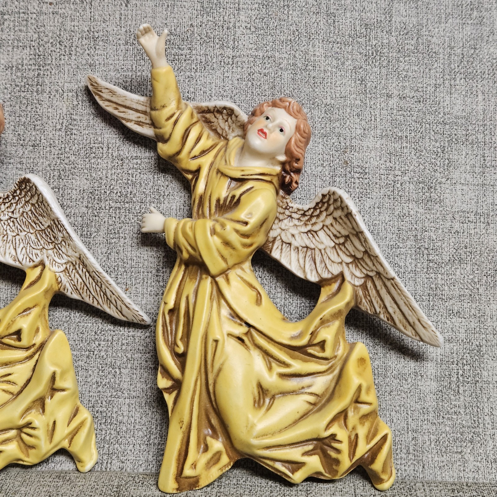 2 Vtg. Bisque Porcelain Guardian Angel Wall Hangings Neoclassical Baroque Style