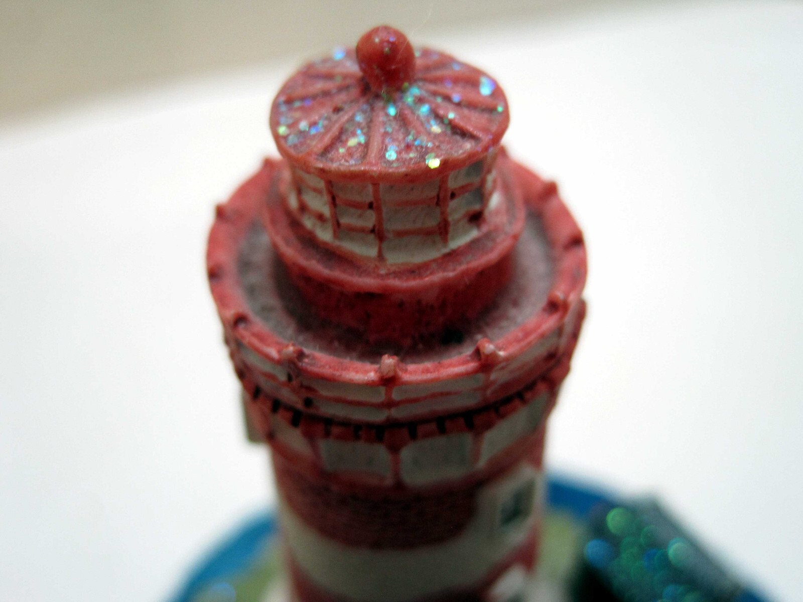 Vintage Lighthouse On Ocean Blue Agate Stone Base Hand Painted Made in Brazil