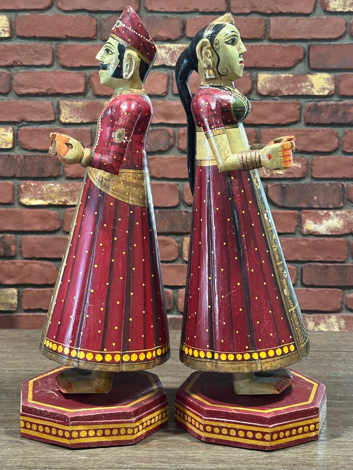 20″ Pair Vintage Gangaur Dolls Rajasthan Festival Wooden Wood Decor India